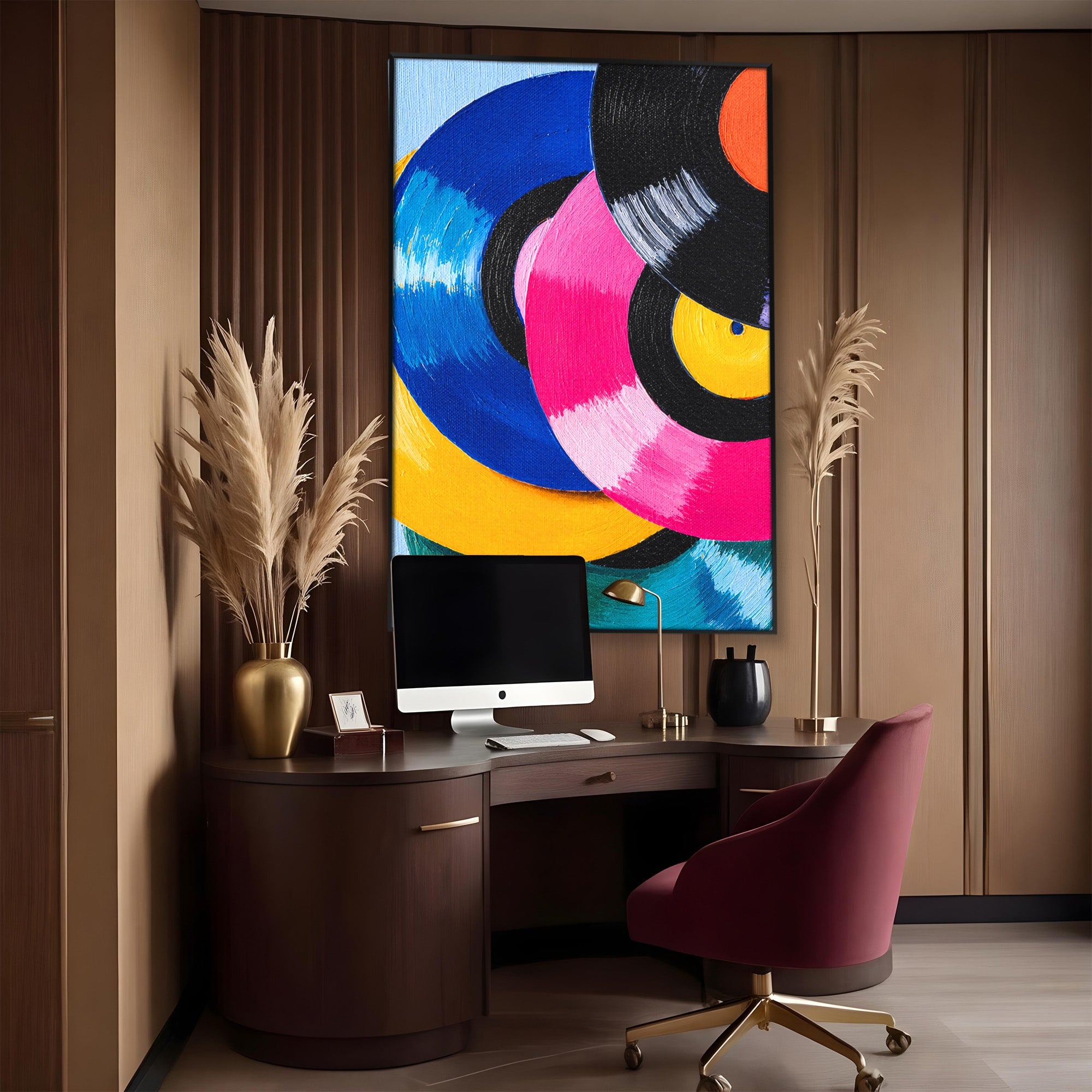 Tablou Canvas Premium LuxCanva® R1005, Viniluri Colorate, Viniluri, Muzica, Retro, Arta Abstracta, Living, Culori Vibrante