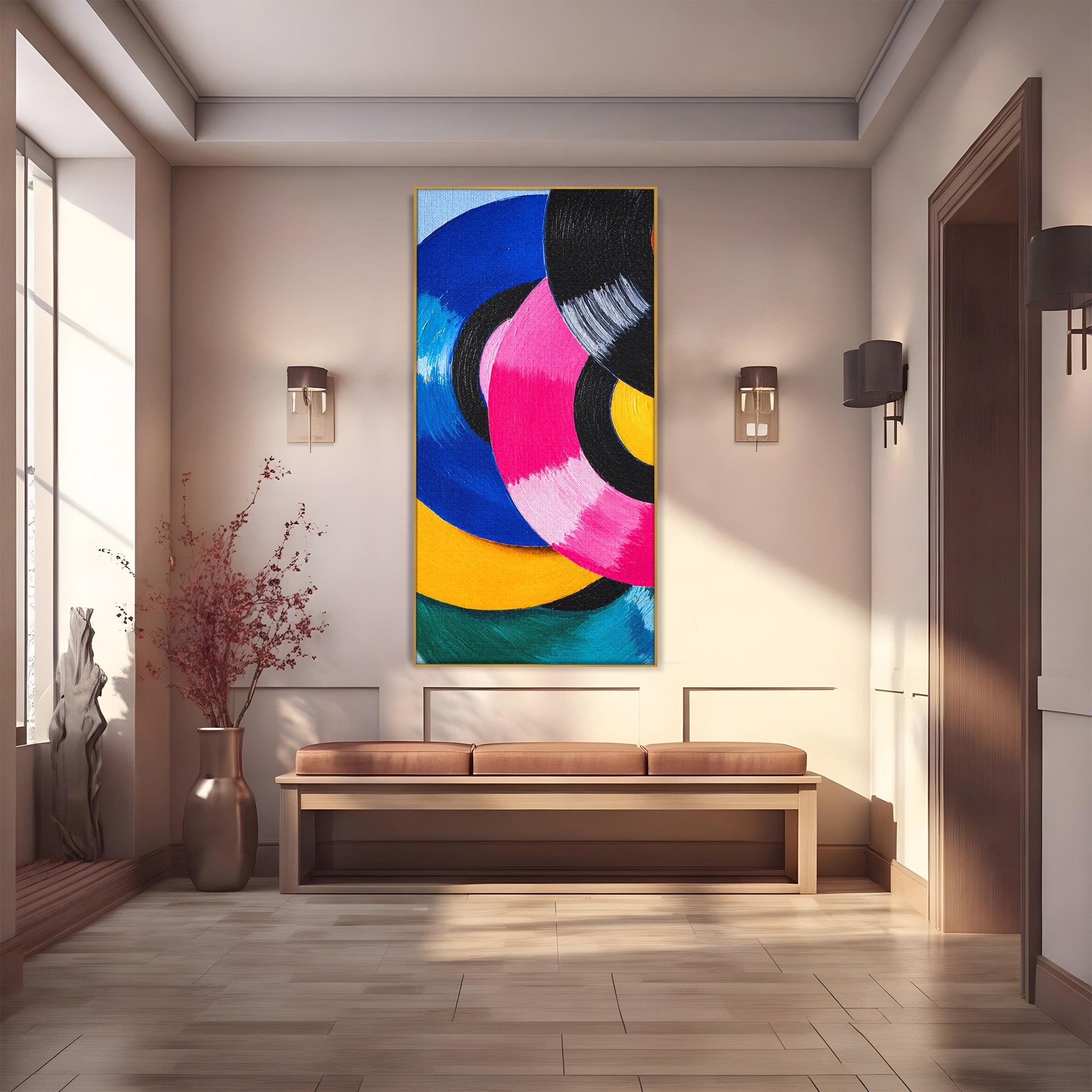 Tablou Canvas Premium LuxCanva® R1005, Viniluri Colorate, Viniluri, Muzica, Retro, Arta Abstracta, Living, Culori Vibrante
