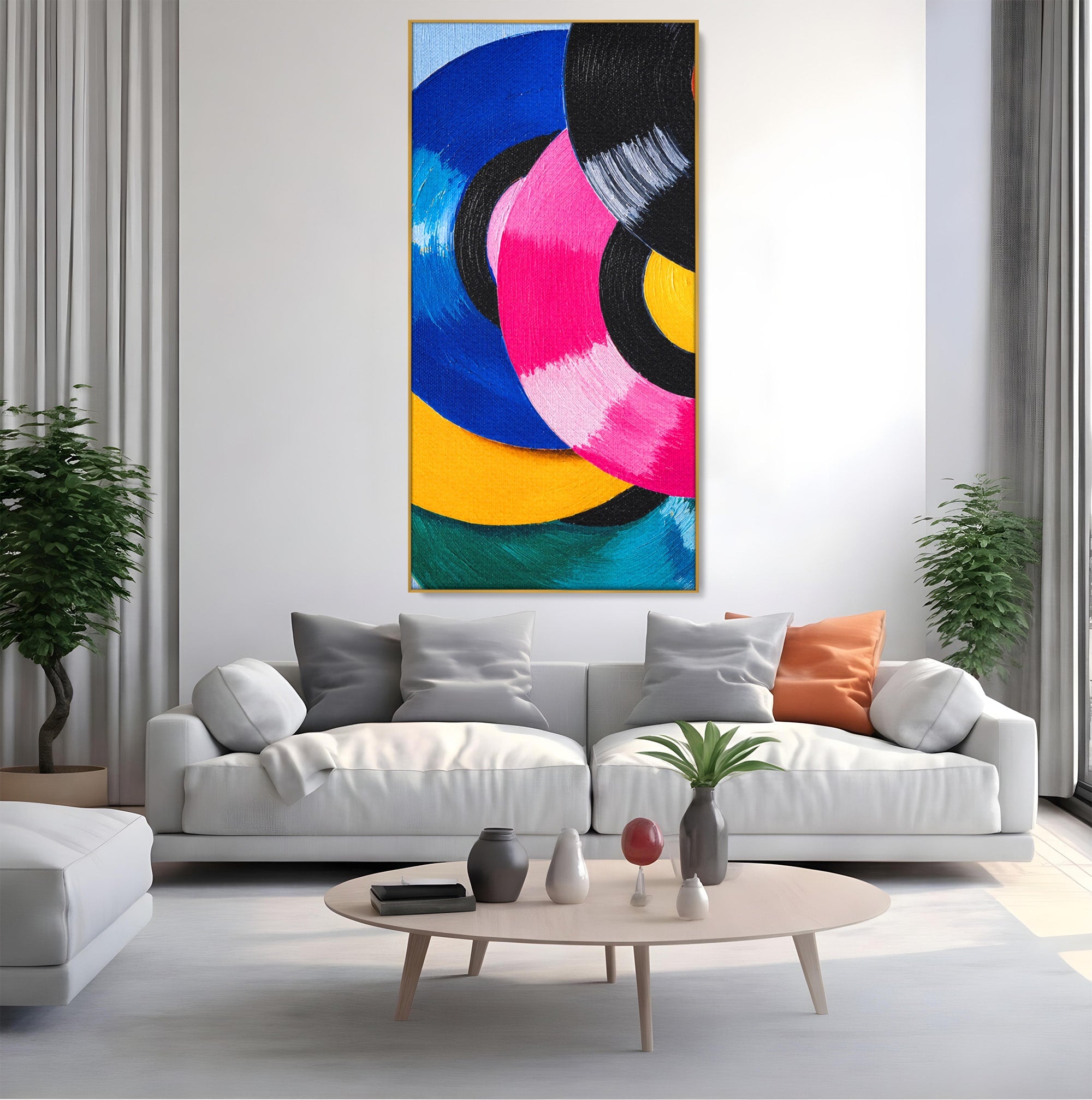 Tablou Canvas Premium LuxCanva® R1005, Viniluri Colorate, Viniluri, Muzica, Retro, Arta Abstracta, Living, Culori Vibrante