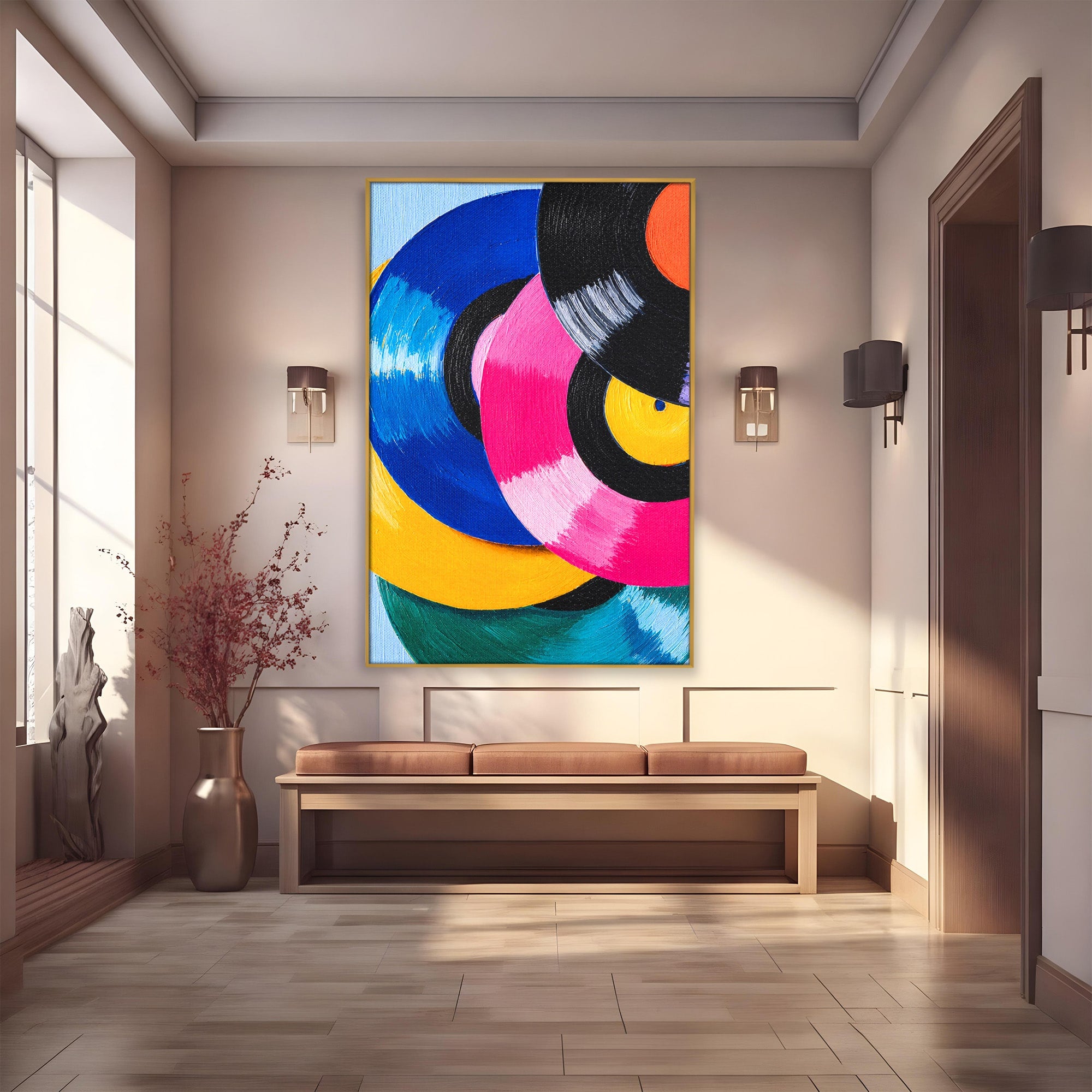Tablou Canvas Premium LuxCanva® R1005, Viniluri Colorate, Viniluri, Muzica, Retro, Arta Abstracta, Living, Culori Vibrante