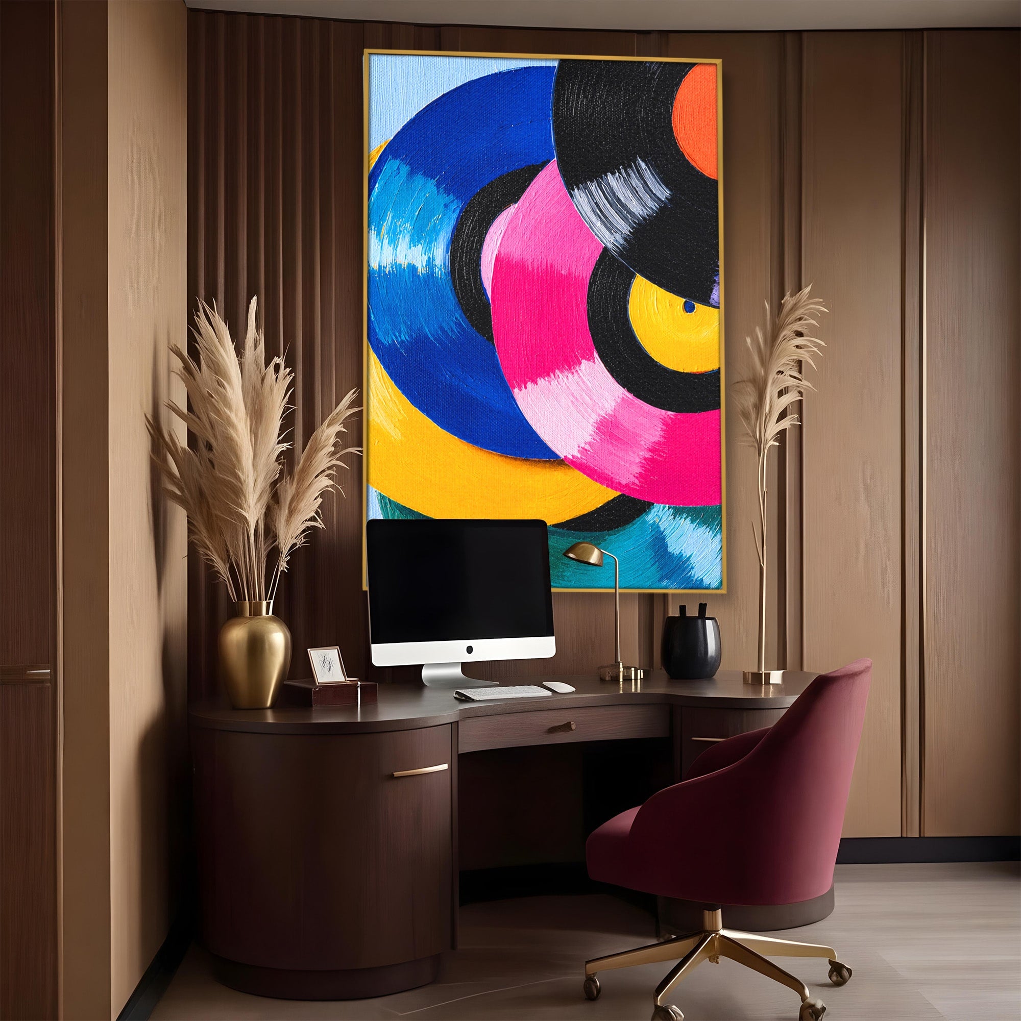 Tablou Canvas Premium LuxCanva® R1005, Viniluri Colorate, Viniluri, Muzica, Retro, Arta Abstracta, Living, Culori Vibrante