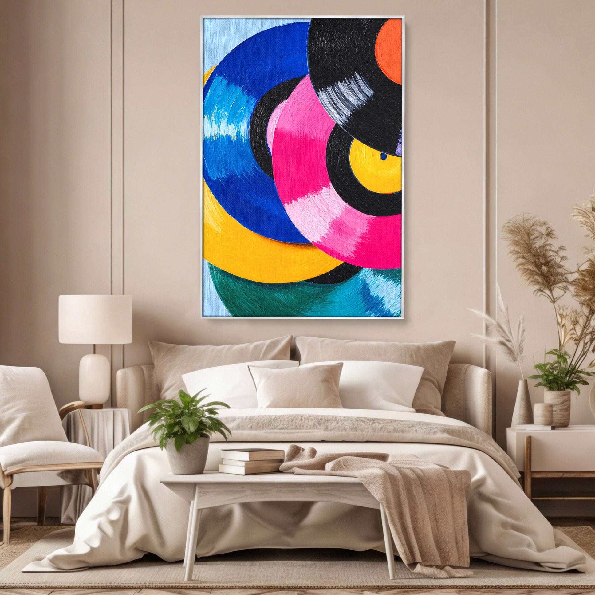 Tablou Canvas Premium LuxCanva® R1005, Viniluri Colorate, Viniluri, Muzica, Retro, Arta Abstracta, Living, Culori Vibrante