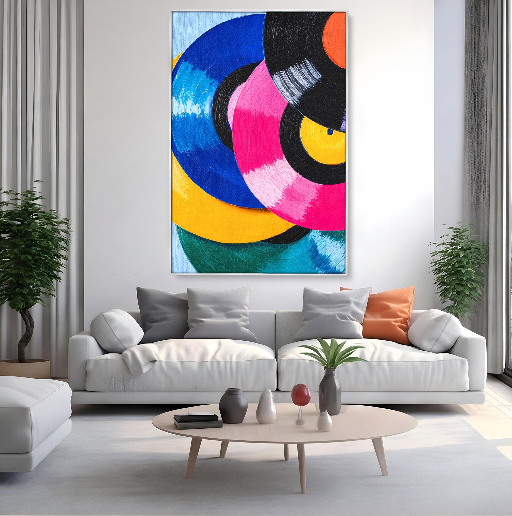 Tablou Canvas Premium LuxCanva® R1005, Viniluri Colorate, Viniluri, Muzica, Retro, Arta Abstracta, Living, Culori Vibrante