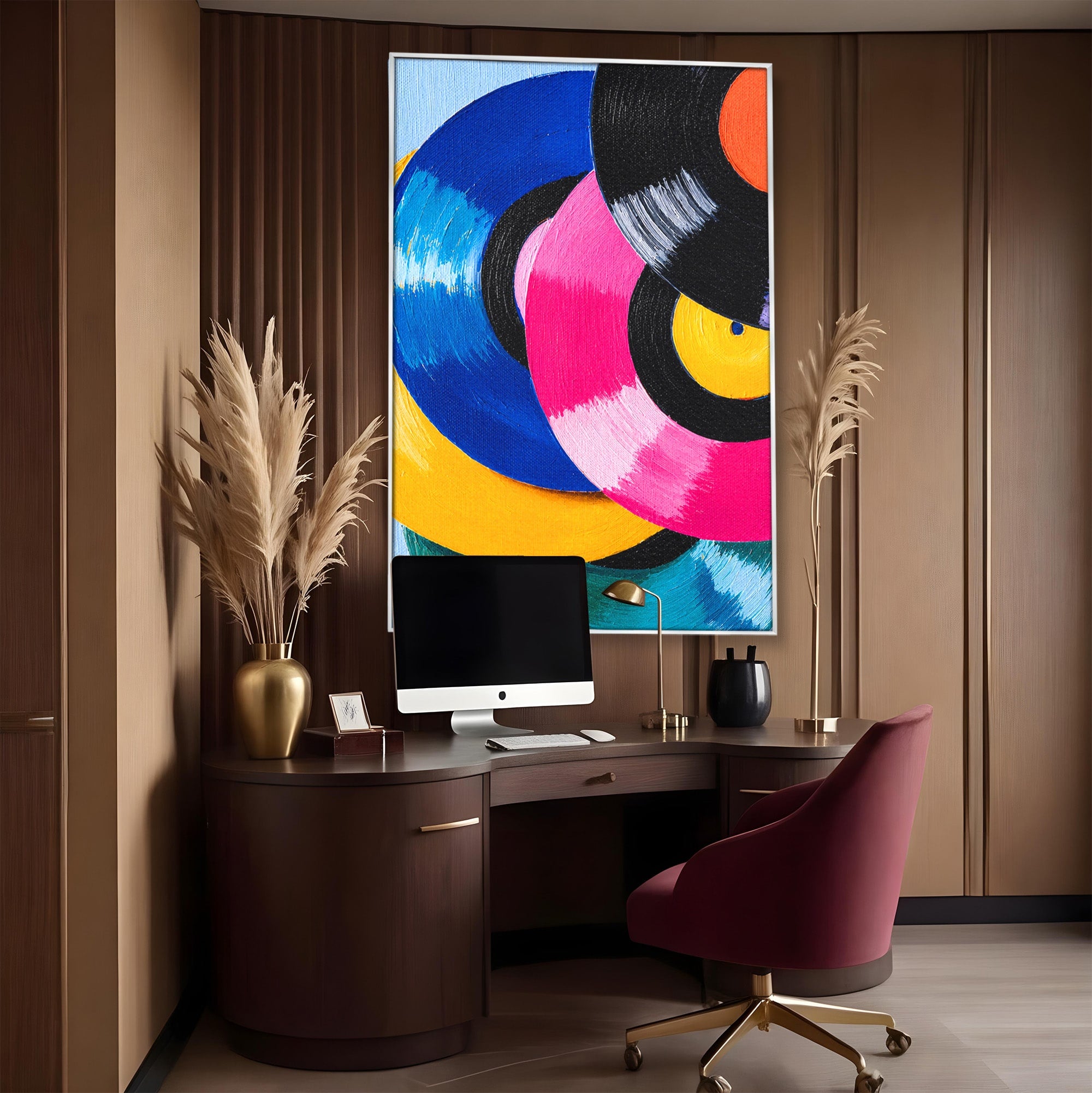 Tablou Canvas Premium LuxCanva® R1005, Viniluri Colorate, Viniluri, Muzica, Retro, Arta Abstracta, Living, Culori Vibrante
