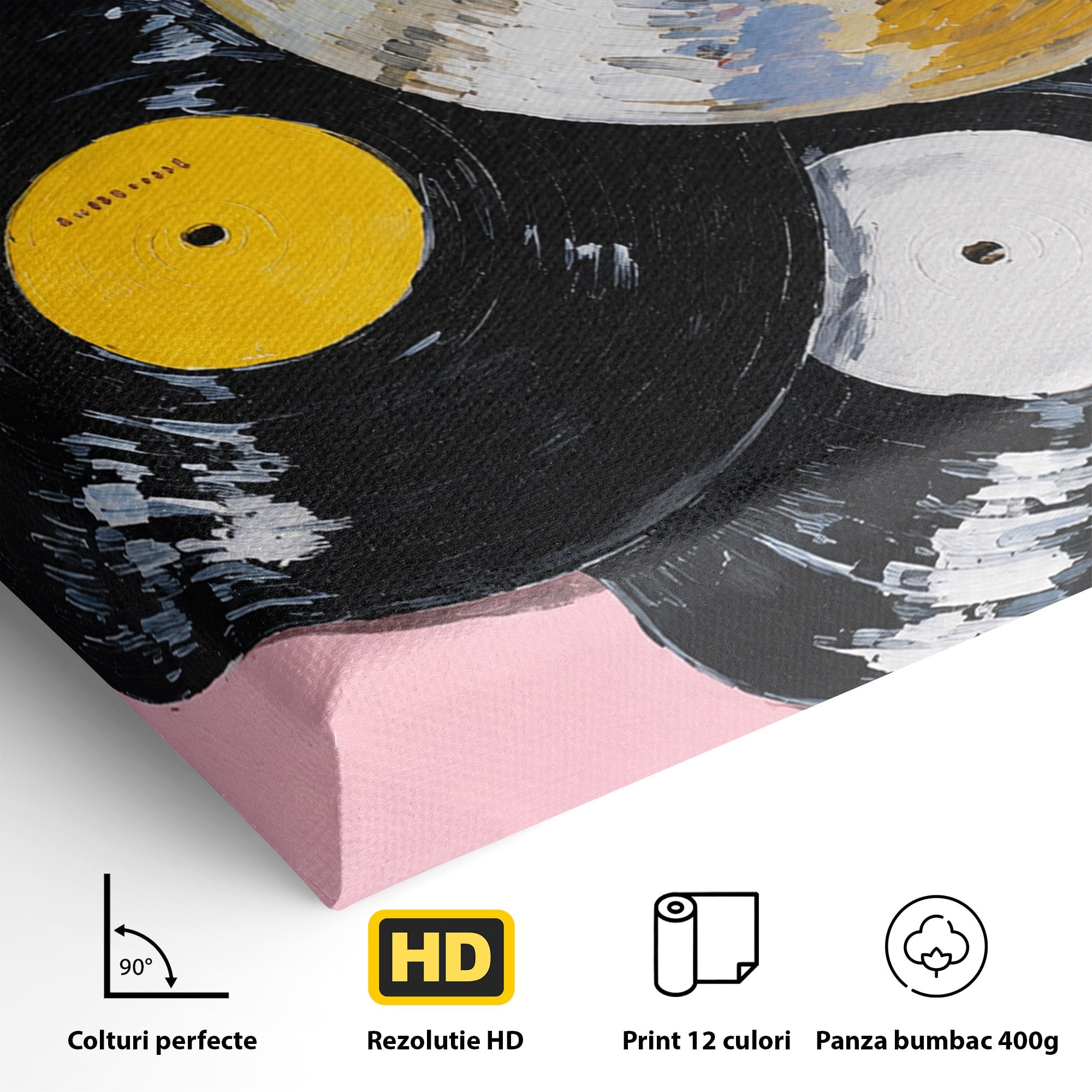 Tablou Canvas Premium LuxCanva® R1007, Viniluri Retro, Viniluri, Muzica, Retro, Arta, Living, Culori Vibrante