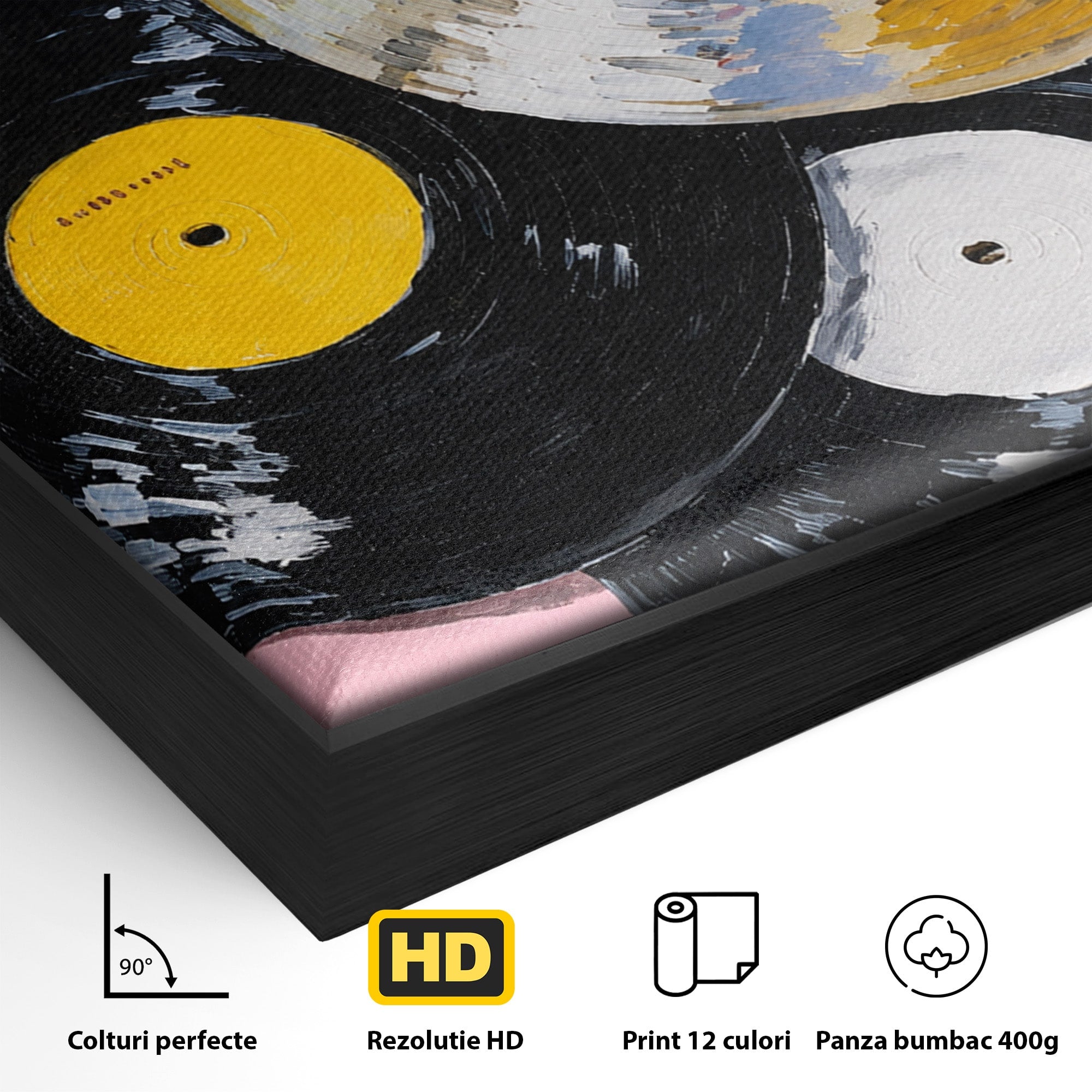 Tablou Canvas Premium LuxCanva® R1007, Viniluri Retro, Viniluri, Muzica, Retro, Arta, Living, Culori Vibrante
