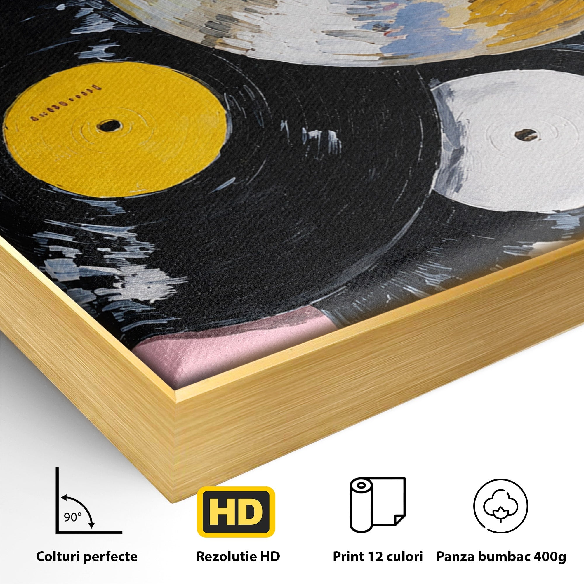 Tablou Canvas Premium LuxCanva® R1007, Viniluri Retro, Viniluri, Muzica, Retro, Arta, Living, Culori Vibrante