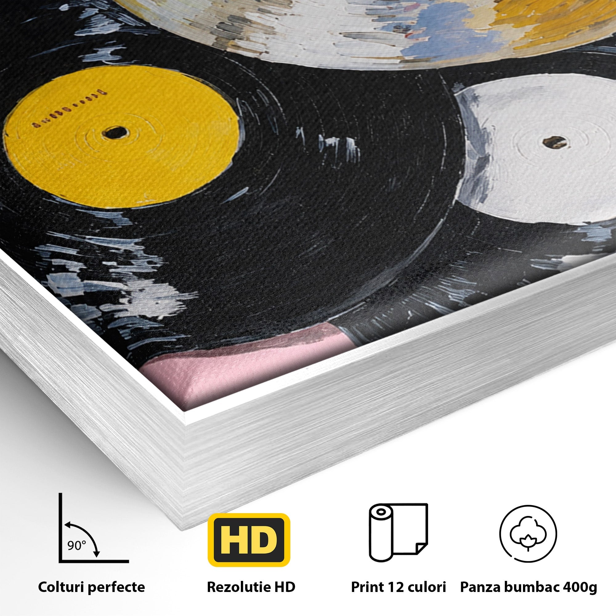 Tablou Canvas Premium LuxCanva® R1007, Viniluri Retro, Viniluri, Muzica, Retro, Arta, Living, Culori Vibrante