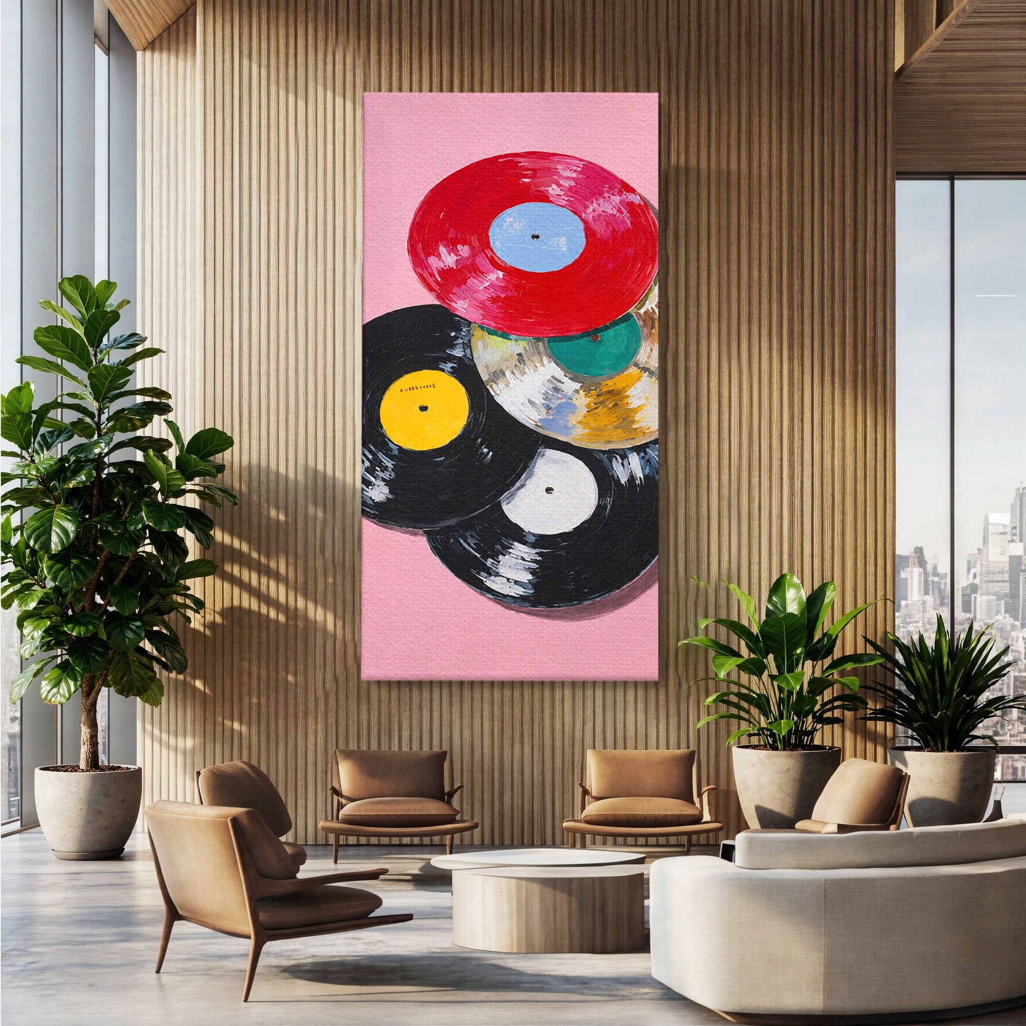 Tablou Canvas Premium LuxCanva® R1007, Viniluri Retro, Viniluri, Muzica, Retro, Arta, Living, Culori Vibrante