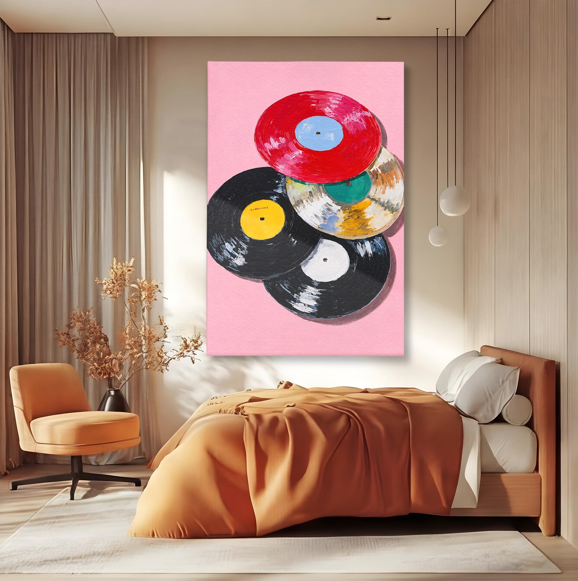 Tablou Canvas Premium LuxCanva® R1007, Viniluri Retro, Viniluri, Muzica, Retro, Arta, Living, Culori Vibrante