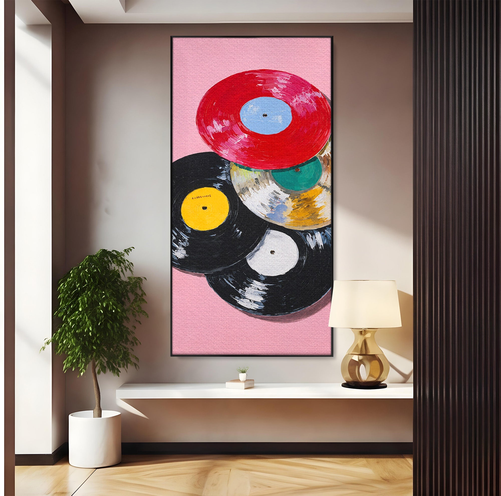 Tablou Canvas Premium LuxCanva® R1007, Viniluri Retro, Viniluri, Muzica, Retro, Arta, Living, Culori Vibrante