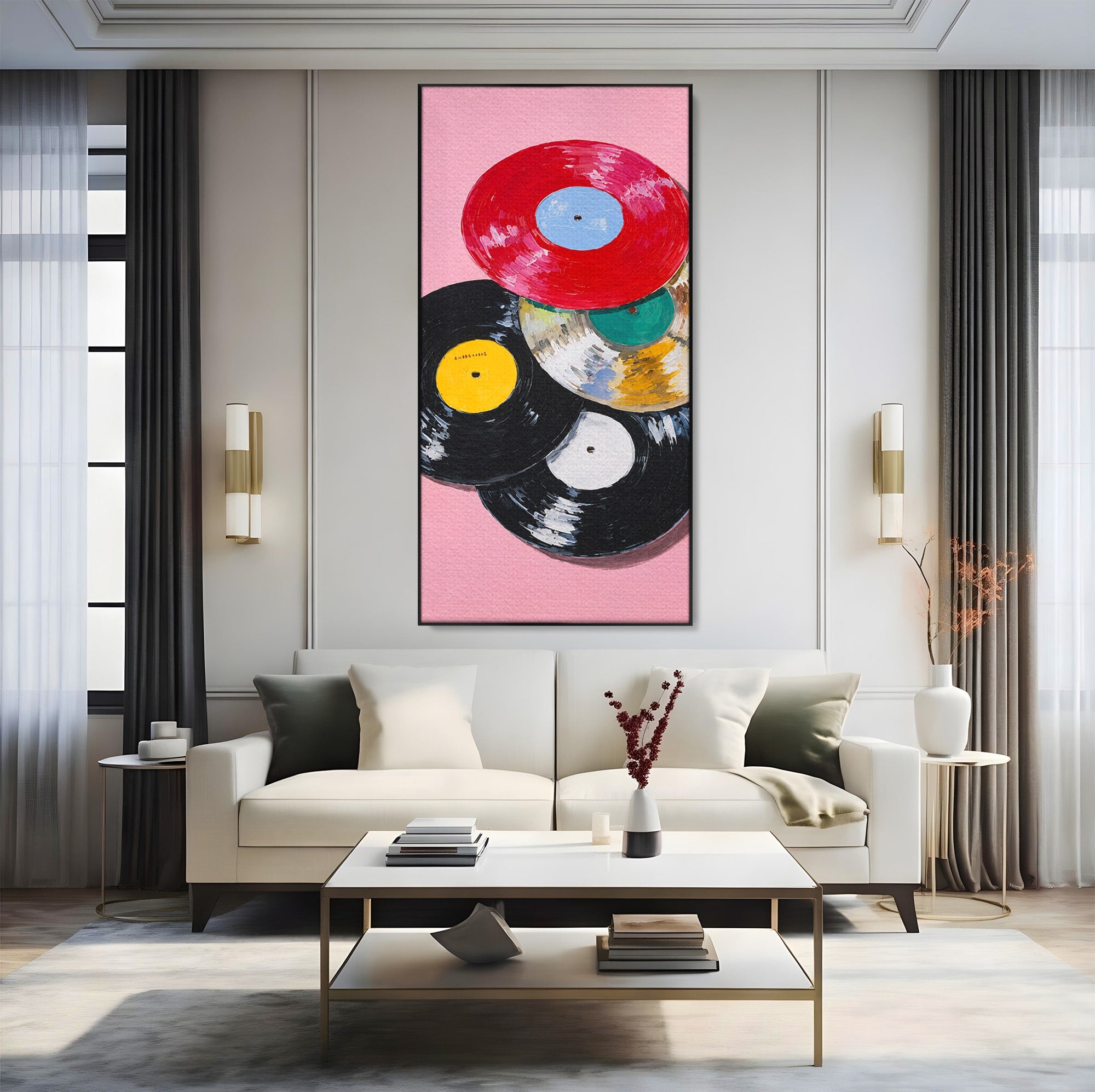 Tablou Canvas Premium LuxCanva® R1007, Viniluri Retro, Viniluri, Muzica, Retro, Arta, Living, Culori Vibrante