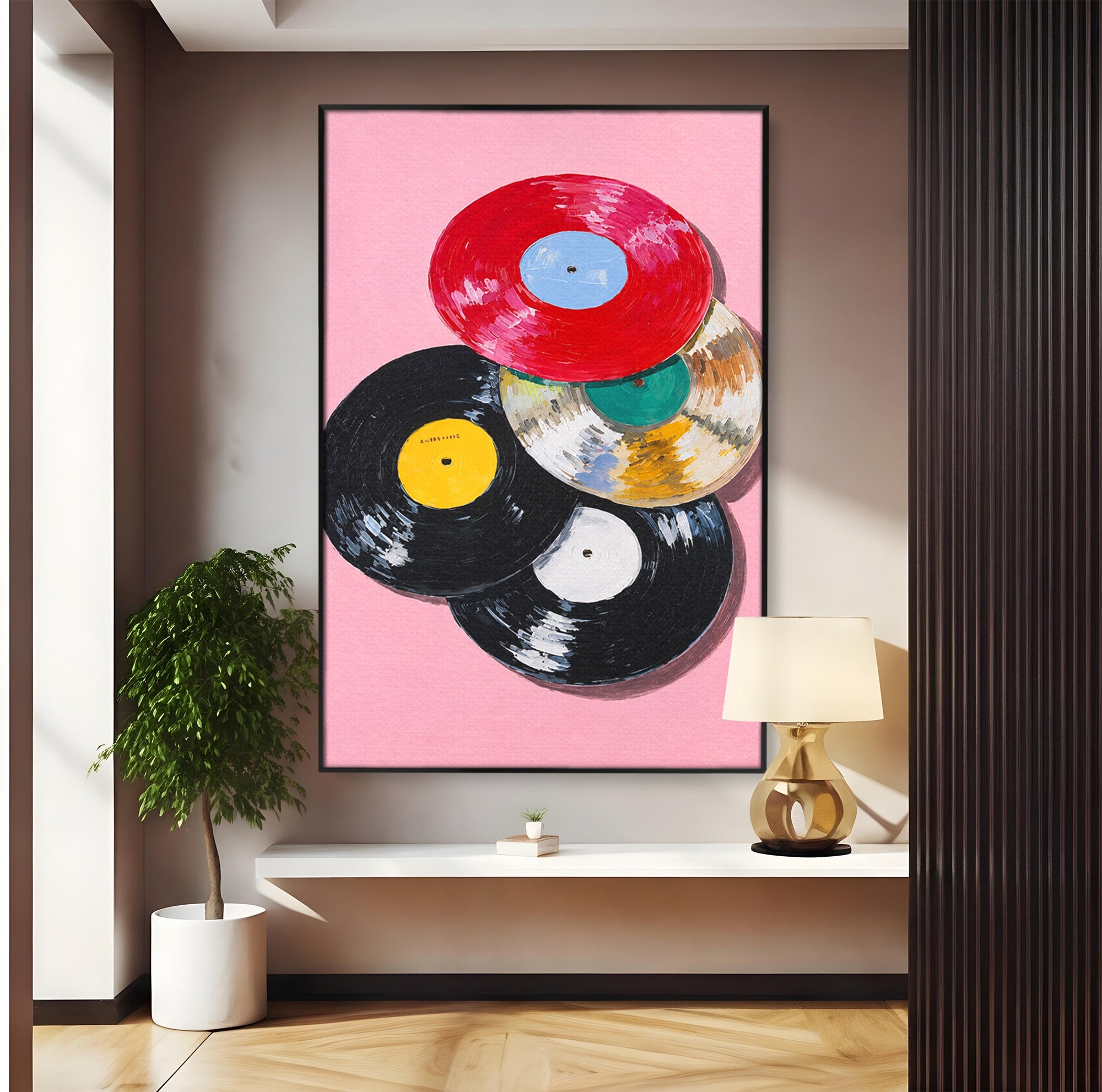 Tablou Canvas Premium LuxCanva® R1007, Viniluri Retro, Viniluri, Muzica, Retro, Arta, Living, Culori Vibrante