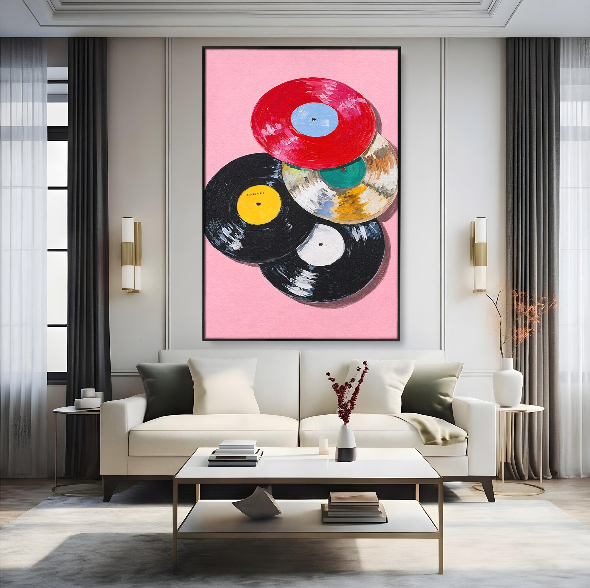 Tablou Canvas Premium LuxCanva® R1007, Viniluri Retro, Viniluri, Muzica, Retro, Arta, Living, Culori Vibrante