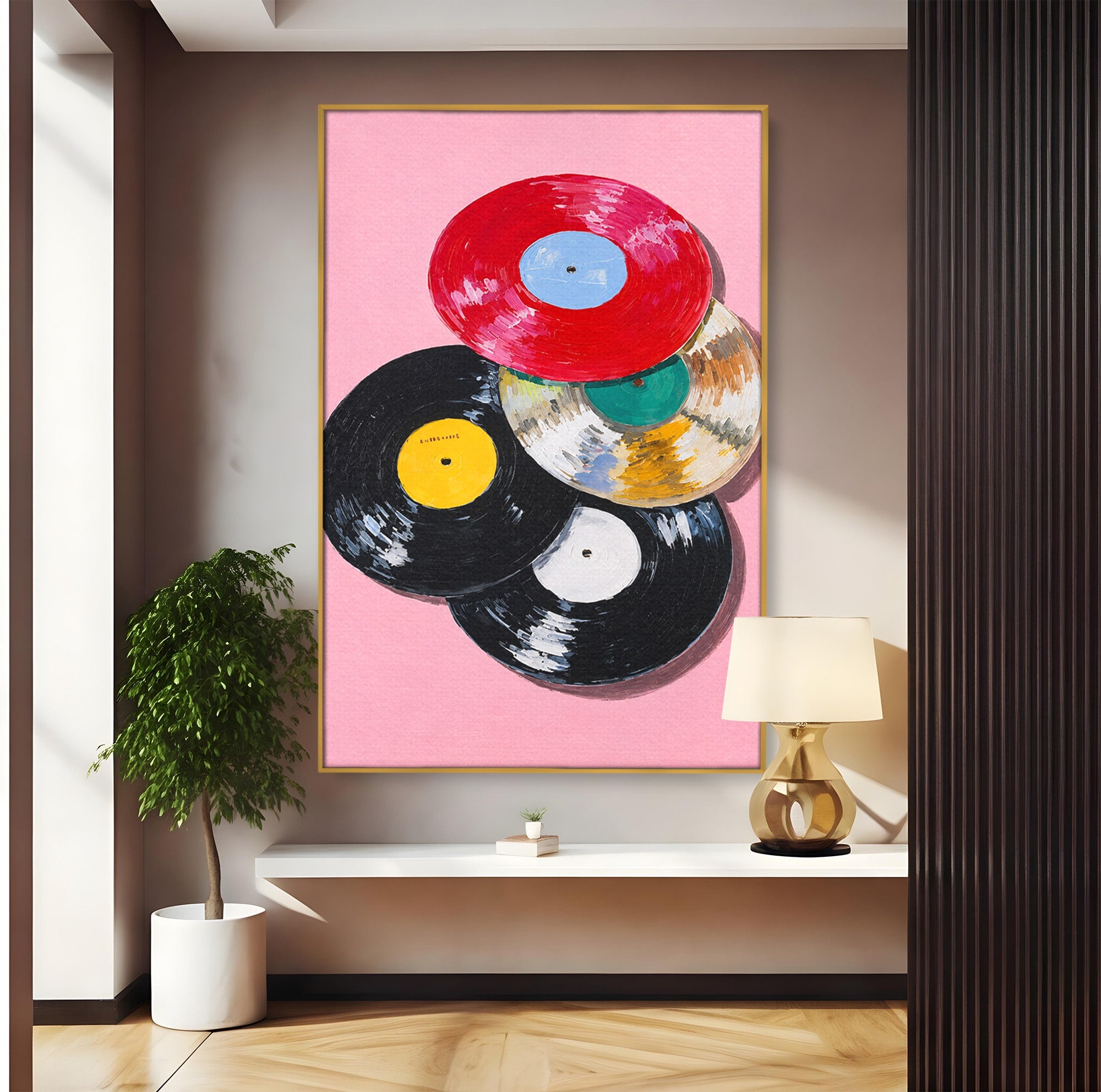 Tablou Canvas Premium LuxCanva® R1007, Viniluri Retro, Viniluri, Muzica, Retro, Arta, Living, Culori Vibrante