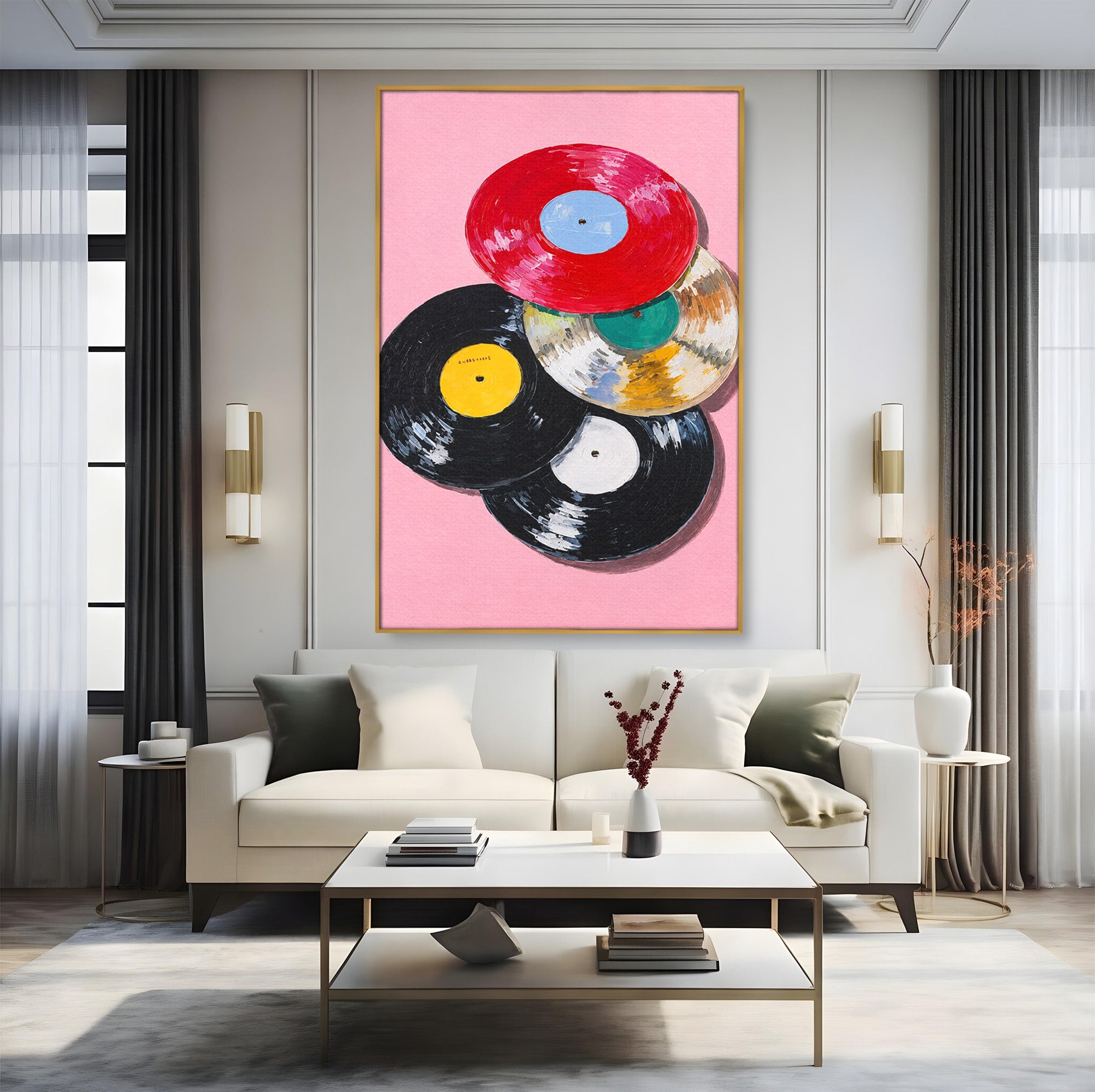 Tablou Canvas Premium LuxCanva® R1007, Viniluri Retro, Viniluri, Muzica, Retro, Arta, Living, Culori Vibrante