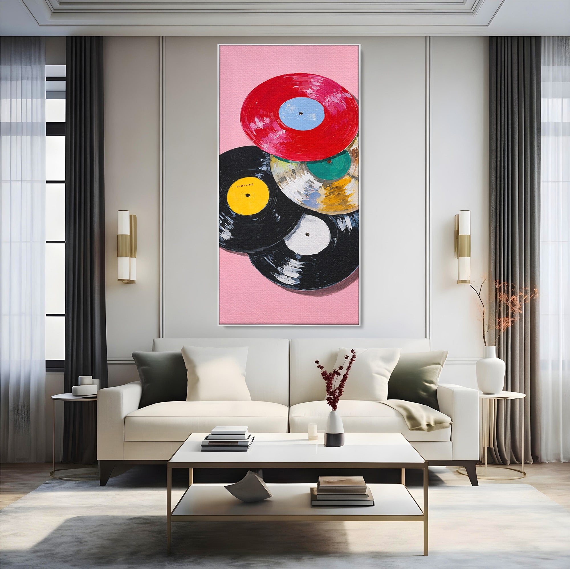 Tablou Canvas Premium LuxCanva® R1007, Viniluri Retro, Viniluri, Muzica, Retro, Arta, Living, Culori Vibrante