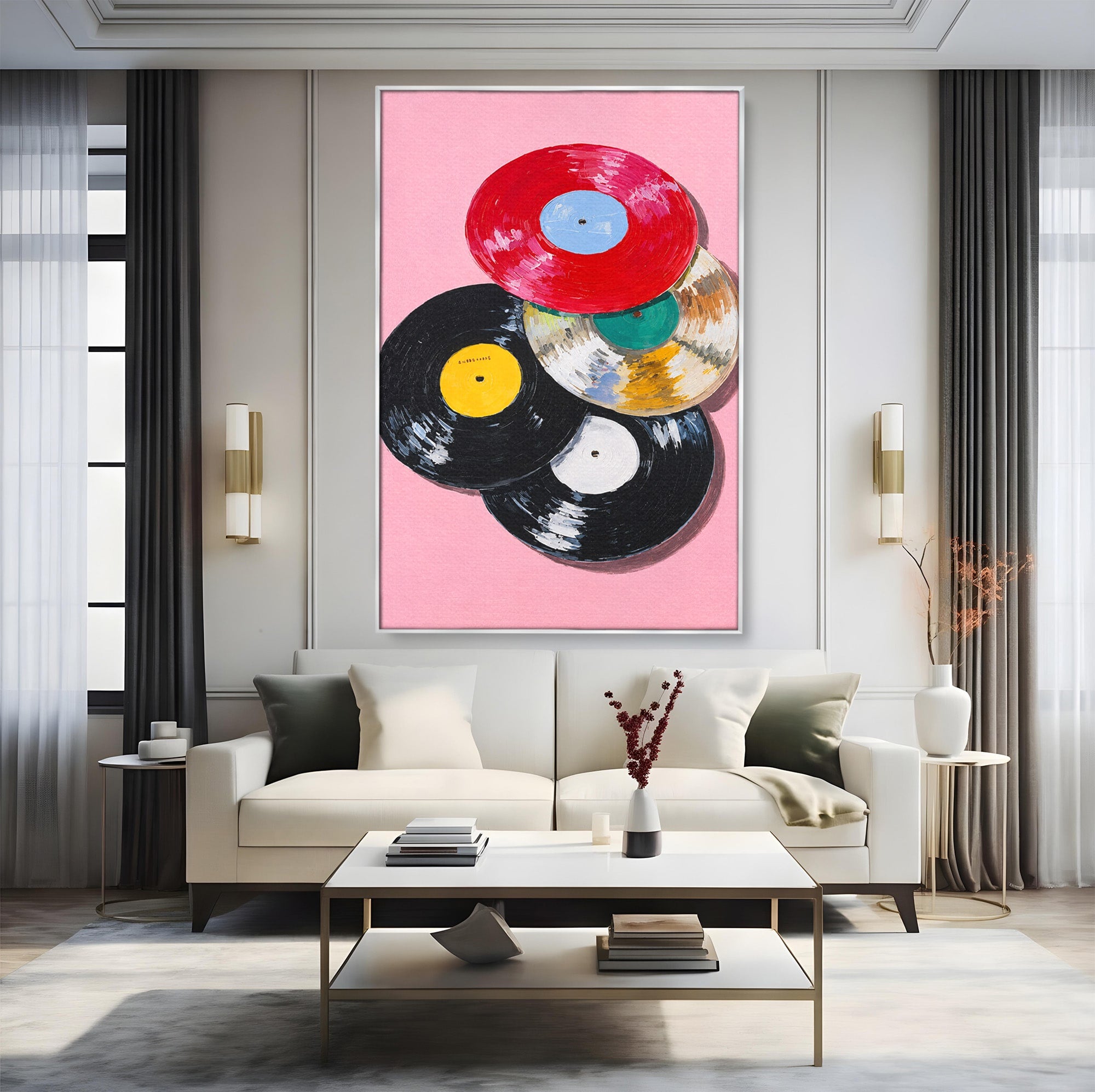 Tablou Canvas Premium LuxCanva® R1007, Viniluri Retro, Viniluri, Muzica, Retro, Arta, Living, Culori Vibrante