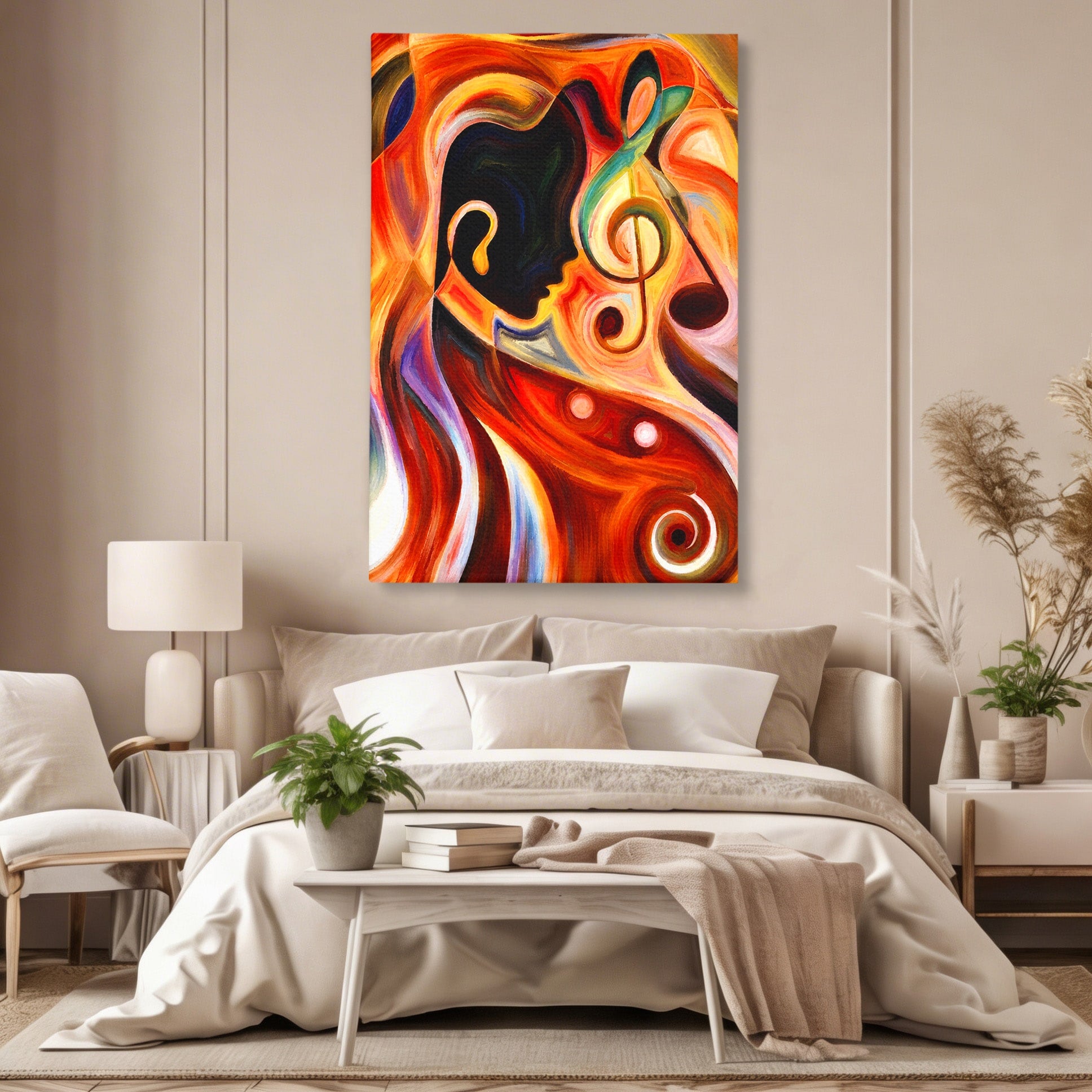 Tablou Canvas Premium LuxCanva® R1008, Fata Si Muzica, Fata, Muzica, Abstract, Arta, Living, Culori Vibrante
