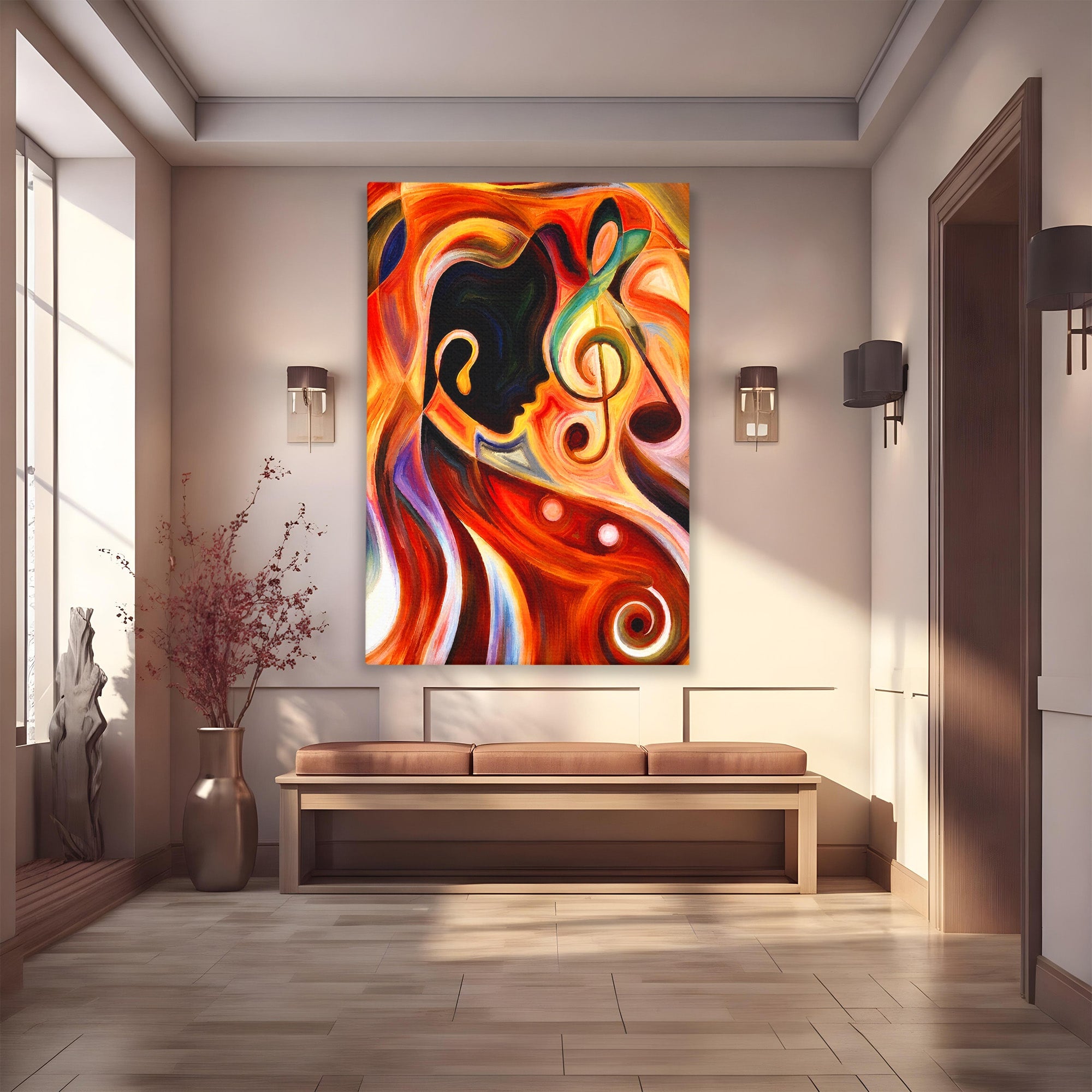 Tablou Canvas Premium LuxCanva® R1008, Fata Si Muzica, Fata, Muzica, Abstract, Arta, Living, Culori Vibrante