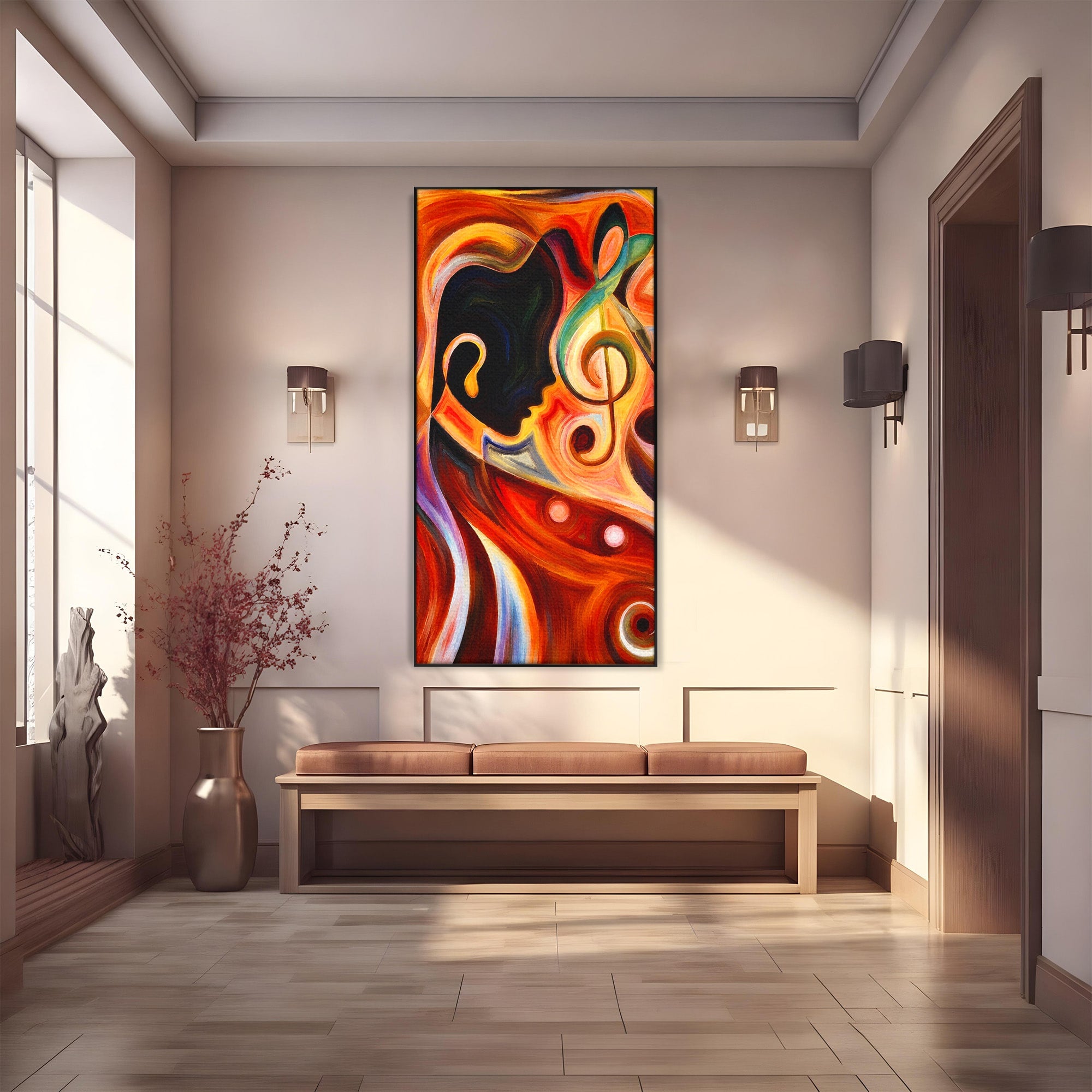 Tablou Canvas Premium LuxCanva® R1008, Fata Si Muzica, Fata, Muzica, Abstract, Arta, Living, Culori Vibrante