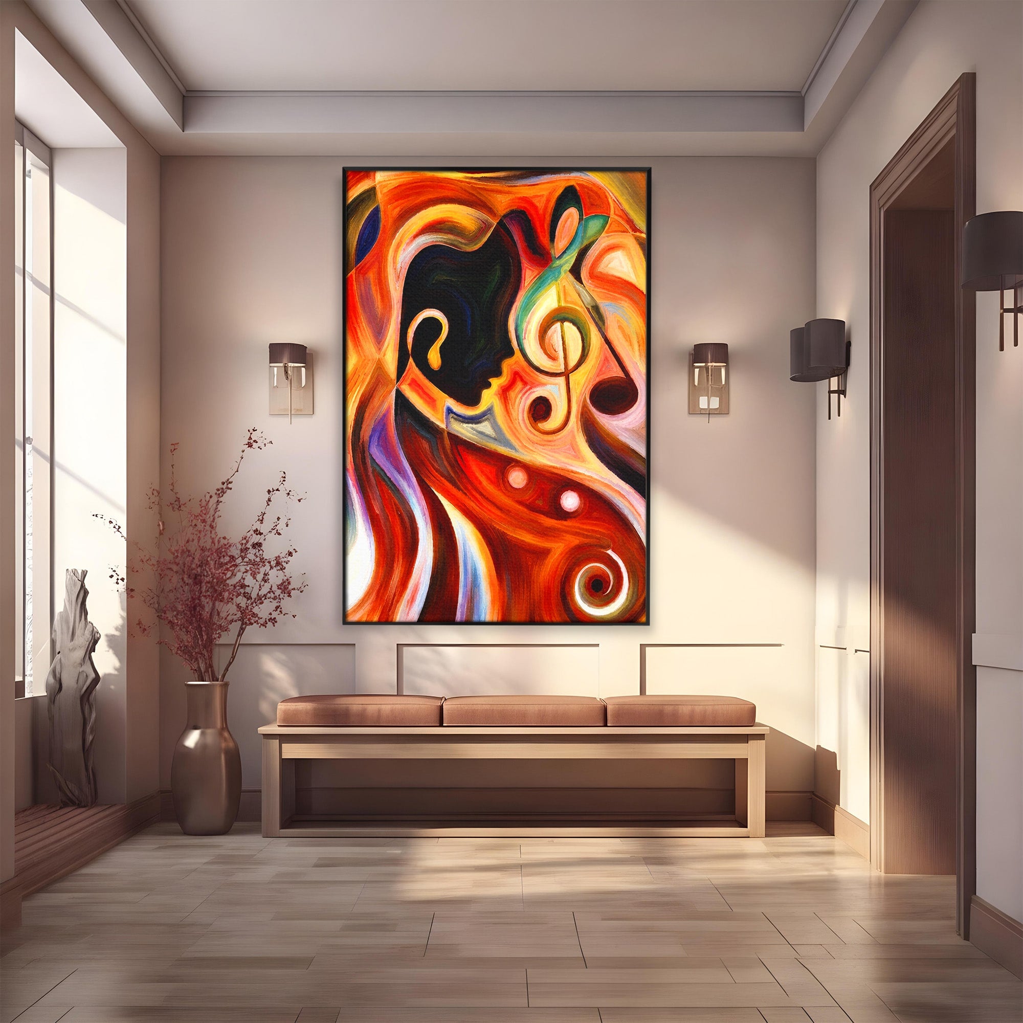 Tablou Canvas Premium LuxCanva® R1008, Fata Si Muzica, Fata, Muzica, Abstract, Arta, Living, Culori Vibrante