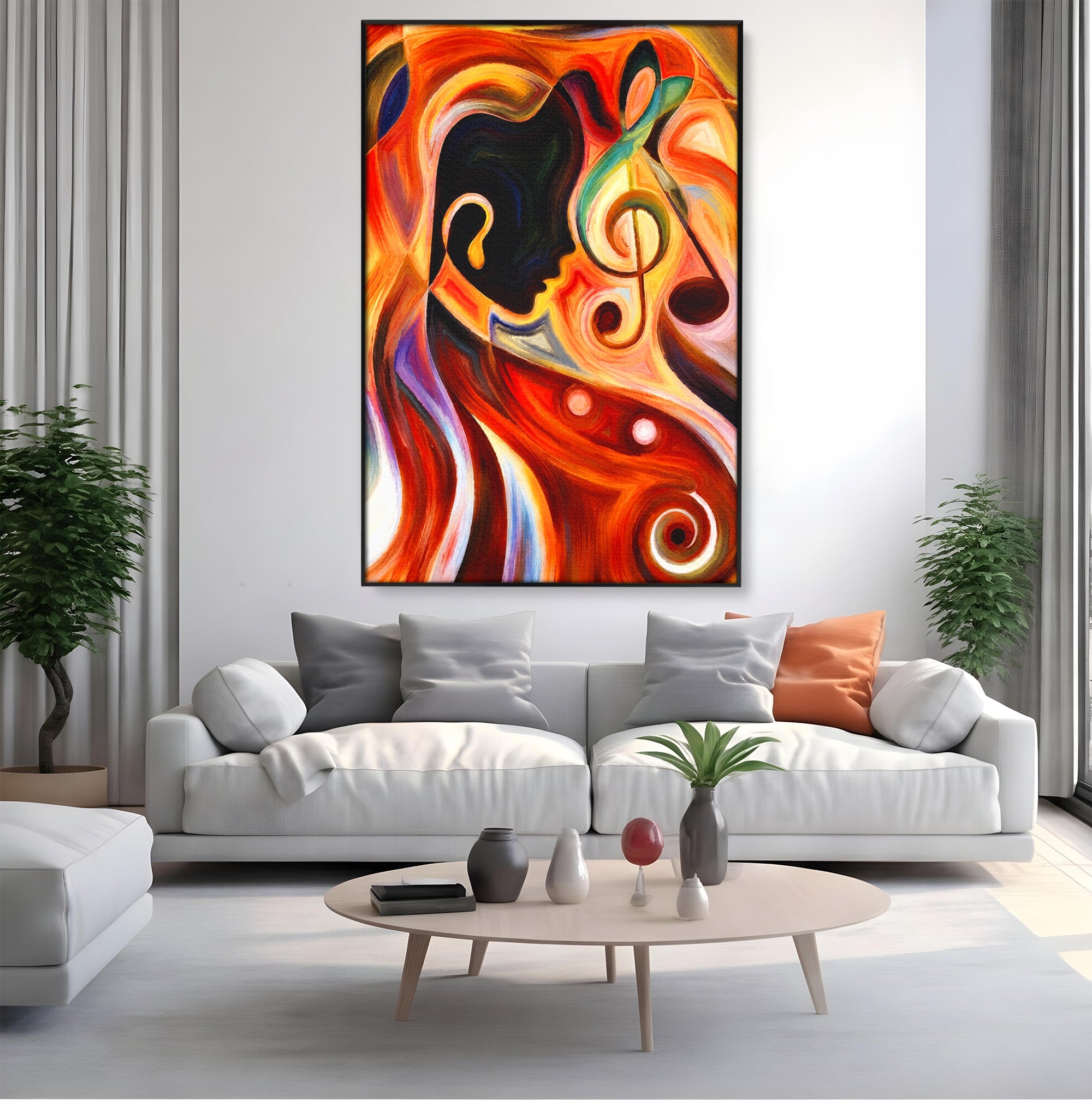 Tablou Canvas Premium LuxCanva® R1008, Fata Si Muzica, Fata, Muzica, Abstract, Arta, Living, Culori Vibrante