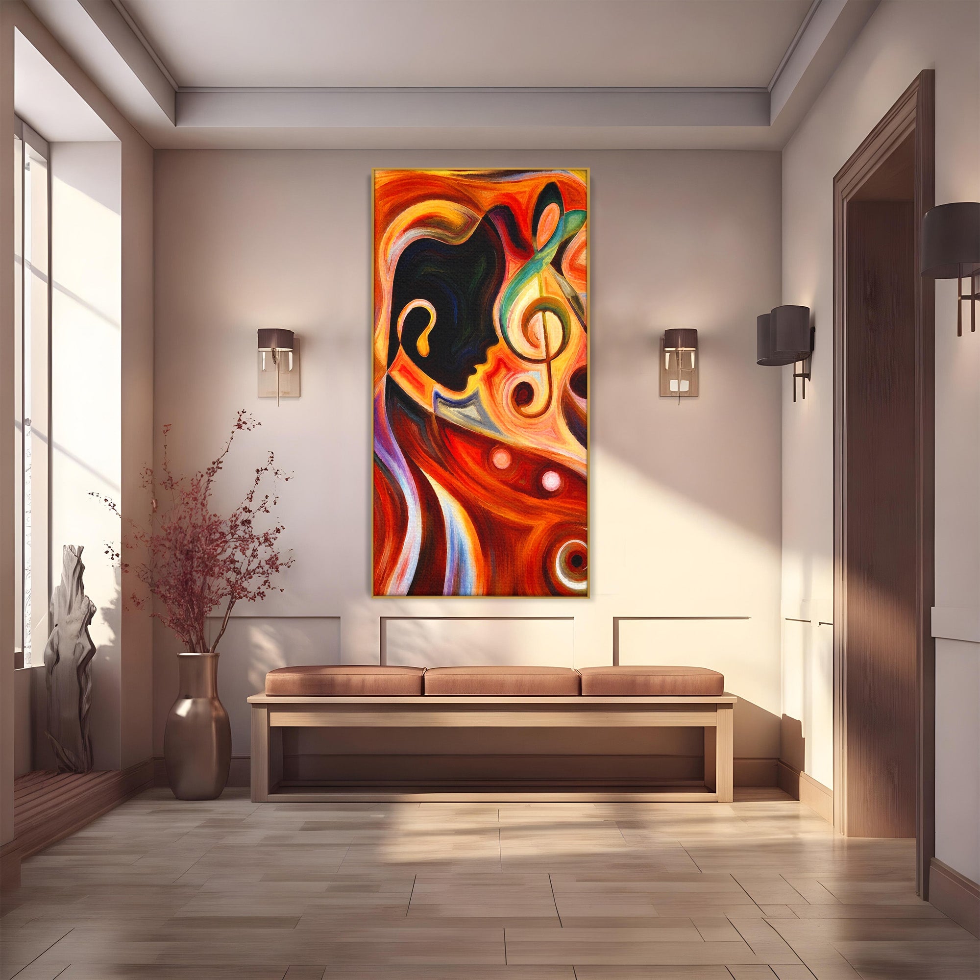 Tablou Canvas Premium LuxCanva® R1008, Fata Si Muzica, Fata, Muzica, Abstract, Arta, Living, Culori Vibrante
