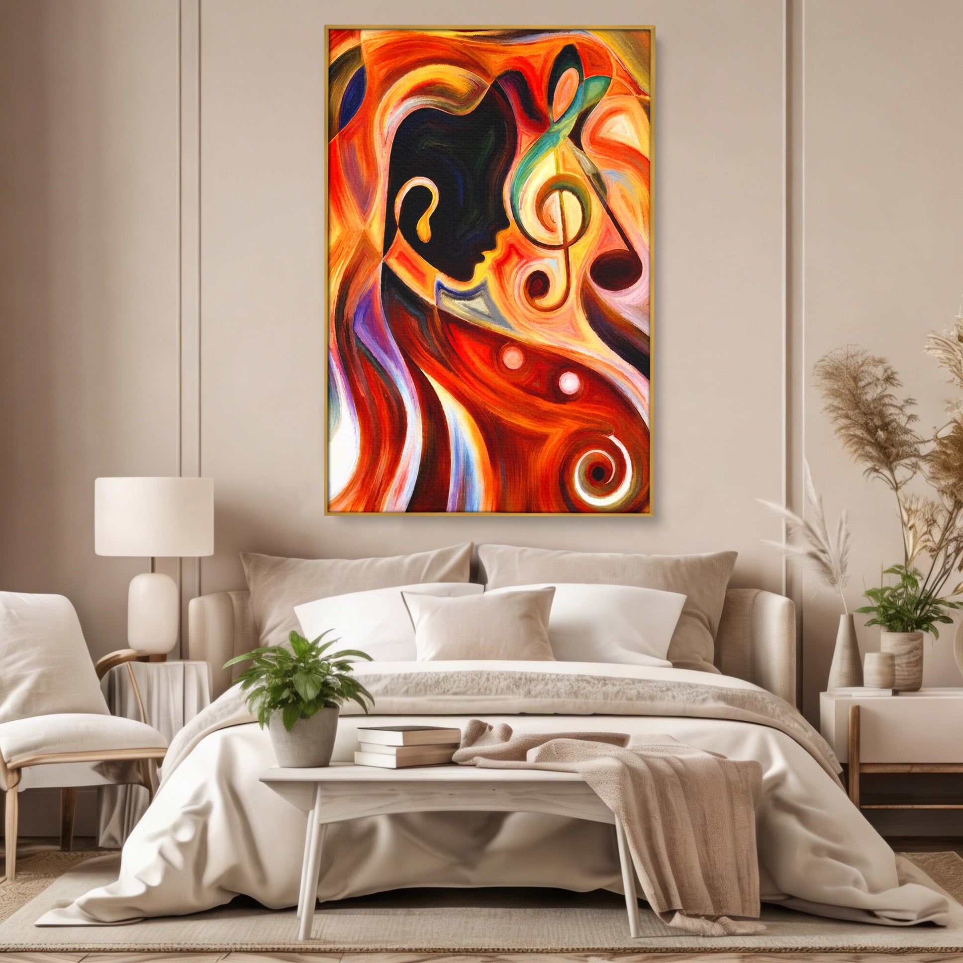 Tablou Canvas Premium LuxCanva® R1008, Fata Si Muzica, Fata, Muzica, Abstract, Arta, Living, Culori Vibrante