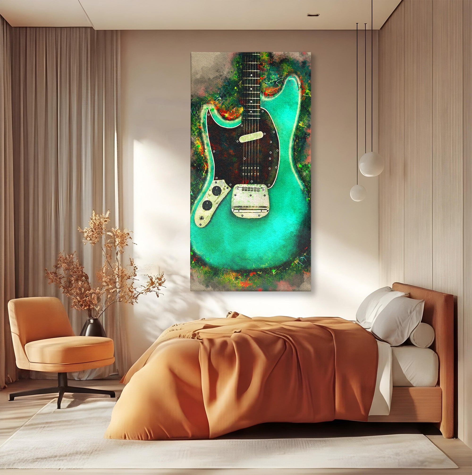Tablou Canvas Premium LuxCanva® R1009, Chitara Electrica Vintage, Chitara, Muzica, Vintage, Arta, Living, Culori Vibrante