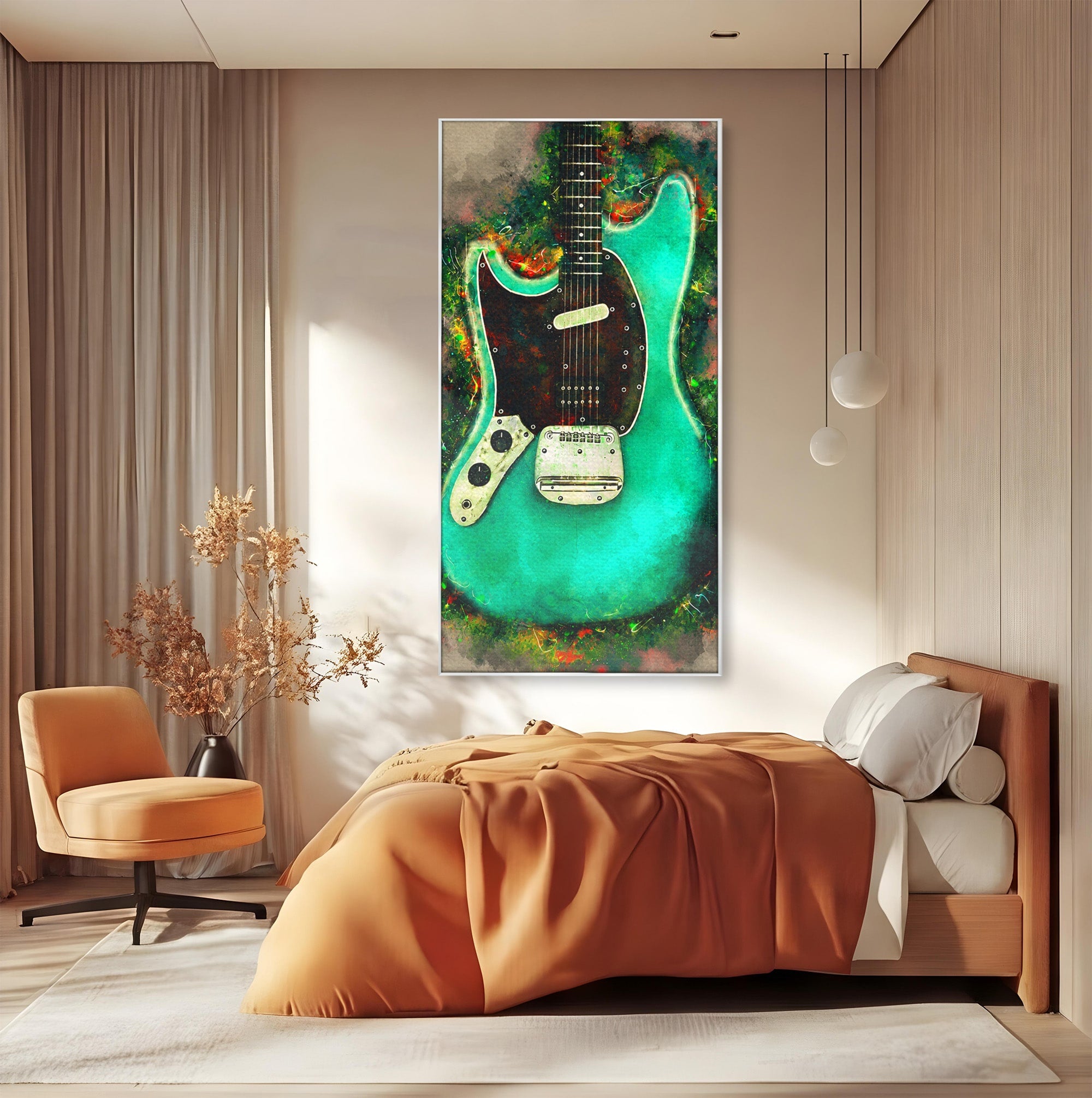 Tablou Canvas Premium LuxCanva® R1009, Chitara Electrica Vintage, Chitara, Muzica, Vintage, Arta, Living, Culori Vibrante