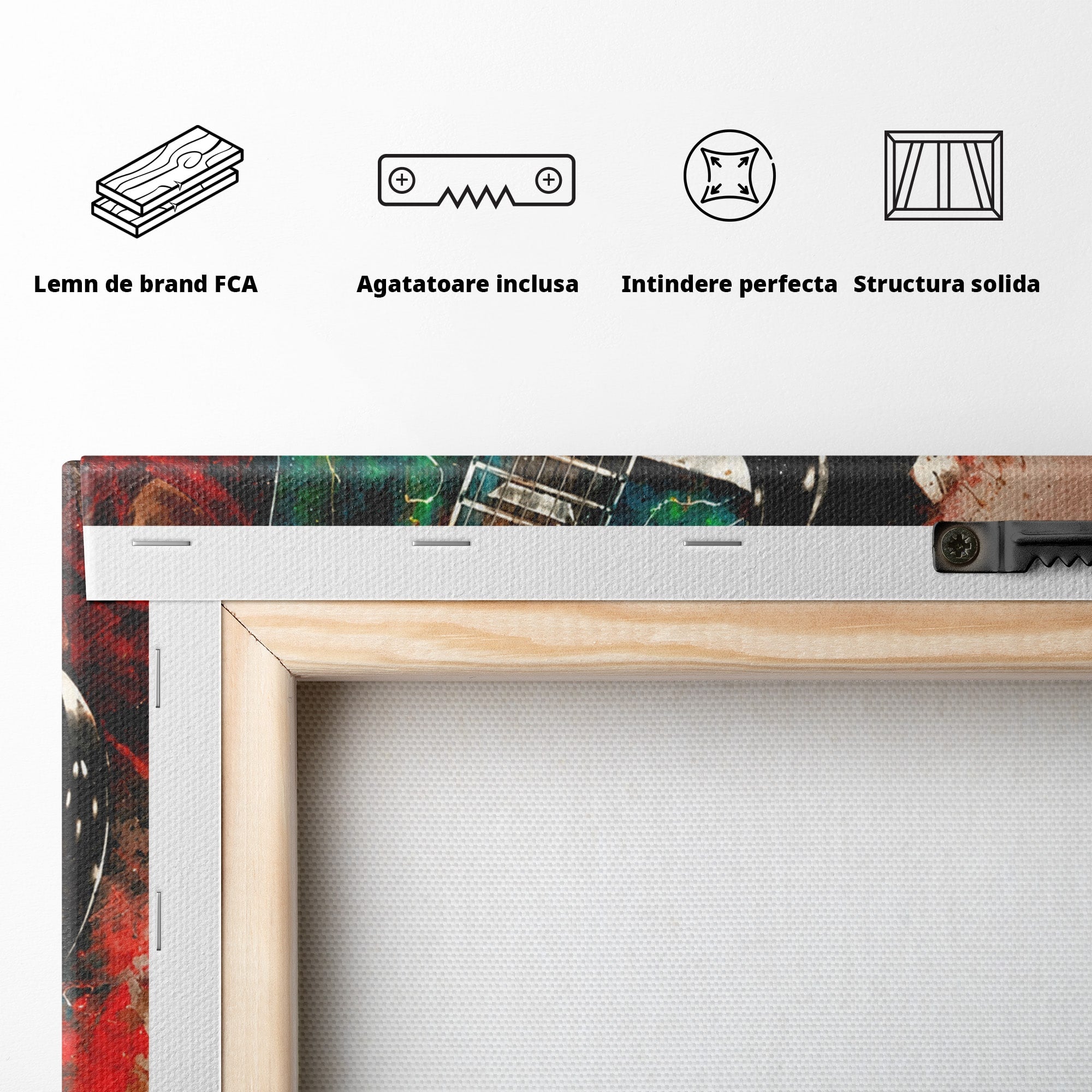 Tablou Canvas Premium LuxCanva® R1010, Chitara Electrica In Actiune, Chitara, Muzica, Arta, Living, Rock, Culori Vibrante