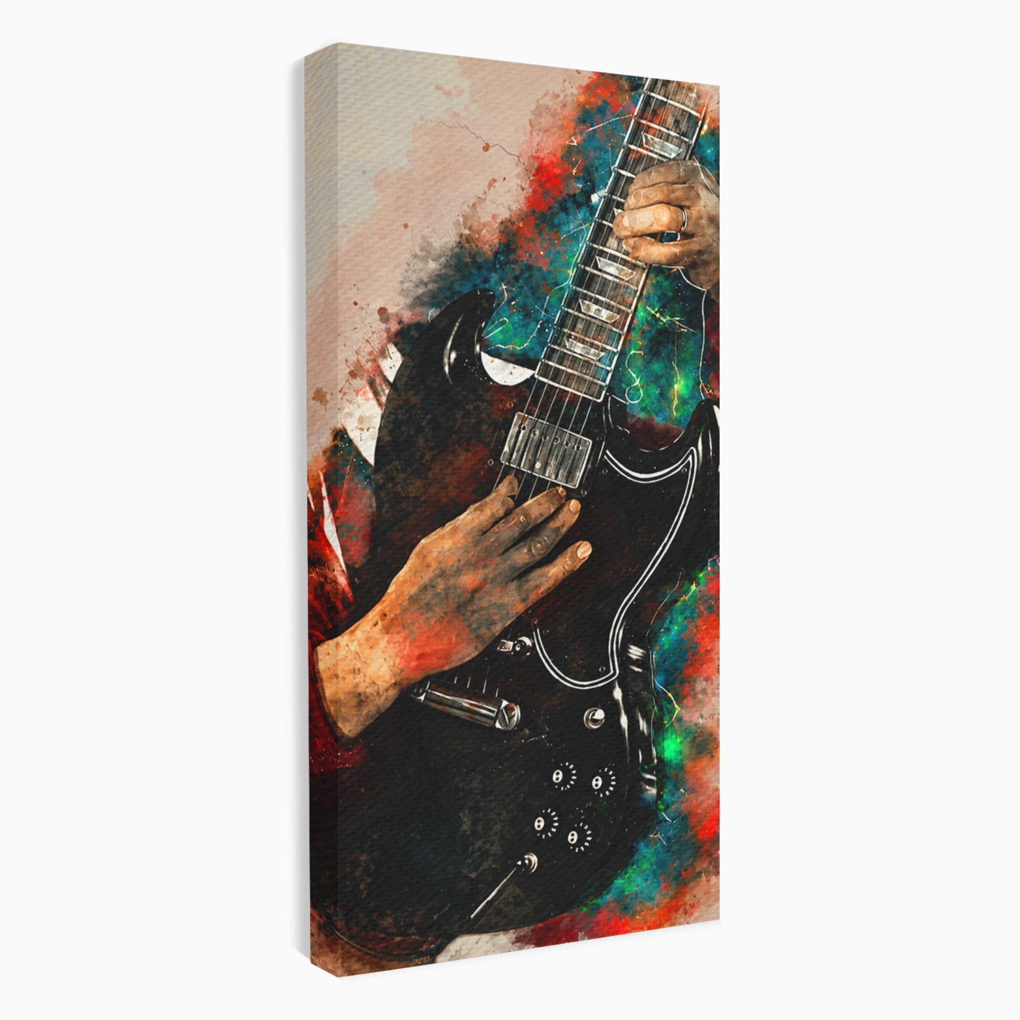 Tablou Canvas Premium LuxCanva® R1010, Chitara Electrica In Actiune, Chitara, Muzica, Arta, Living, Rock, Culori Vibrante