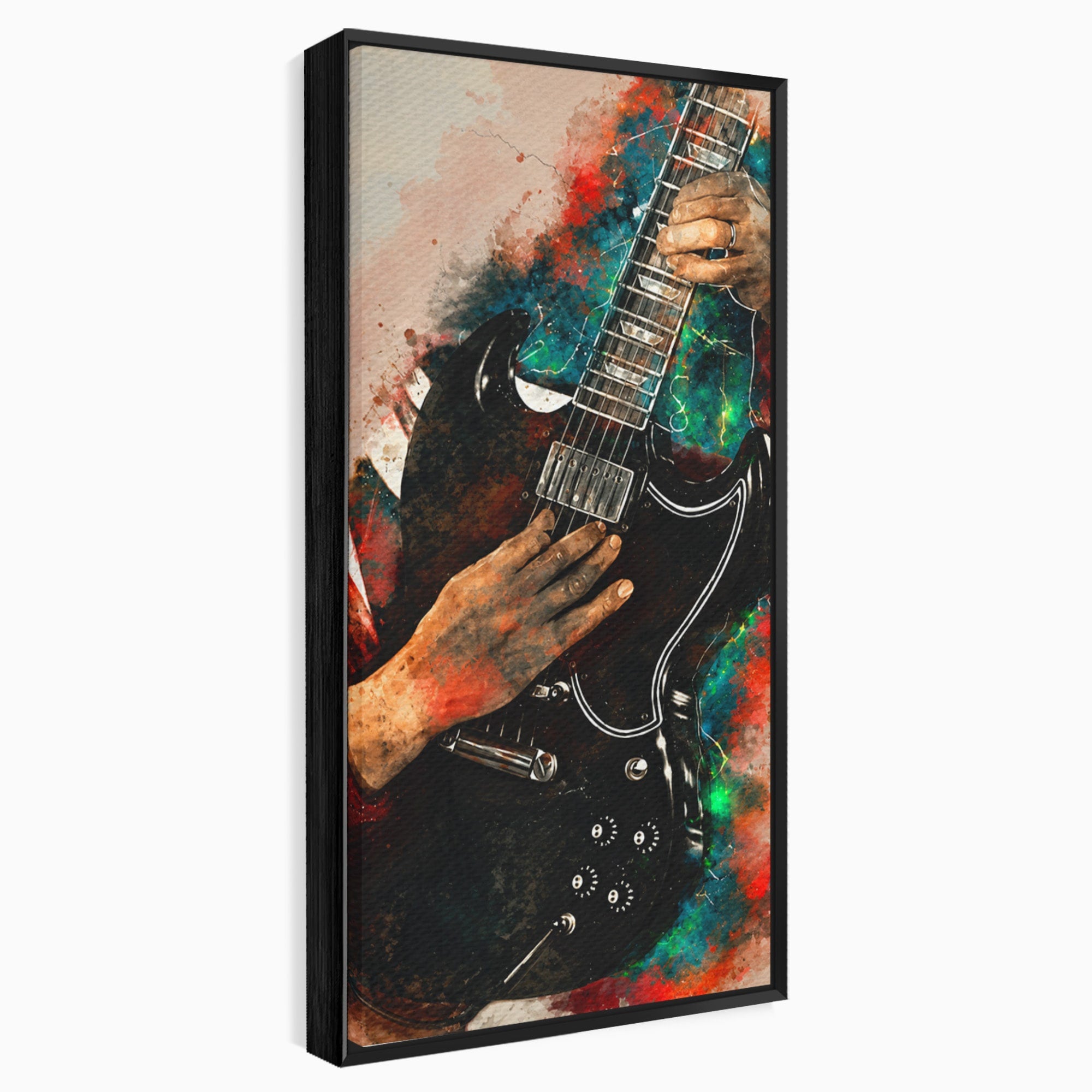 Tablou Canvas Premium LuxCanva® R1010, Chitara Electrica In Actiune, Chitara, Muzica, Arta, Living, Rock, Culori Vibrante