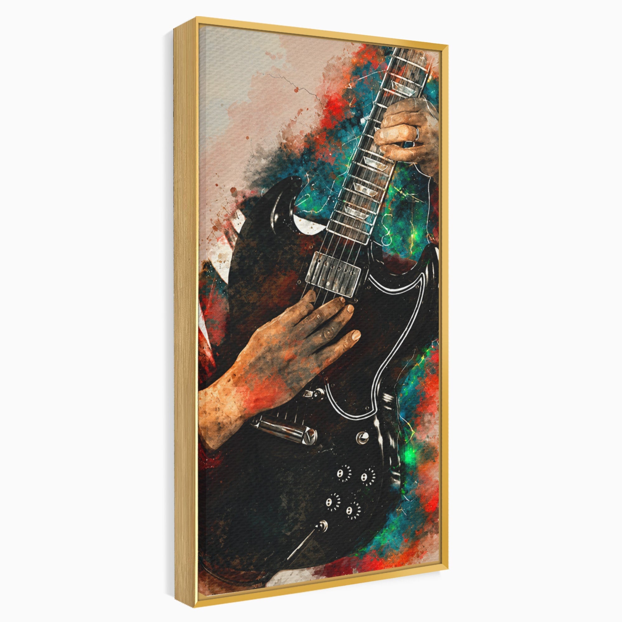 Tablou Canvas Premium LuxCanva® R1010, Chitara Electrica In Actiune, Chitara, Muzica, Arta, Living, Rock, Culori Vibrante