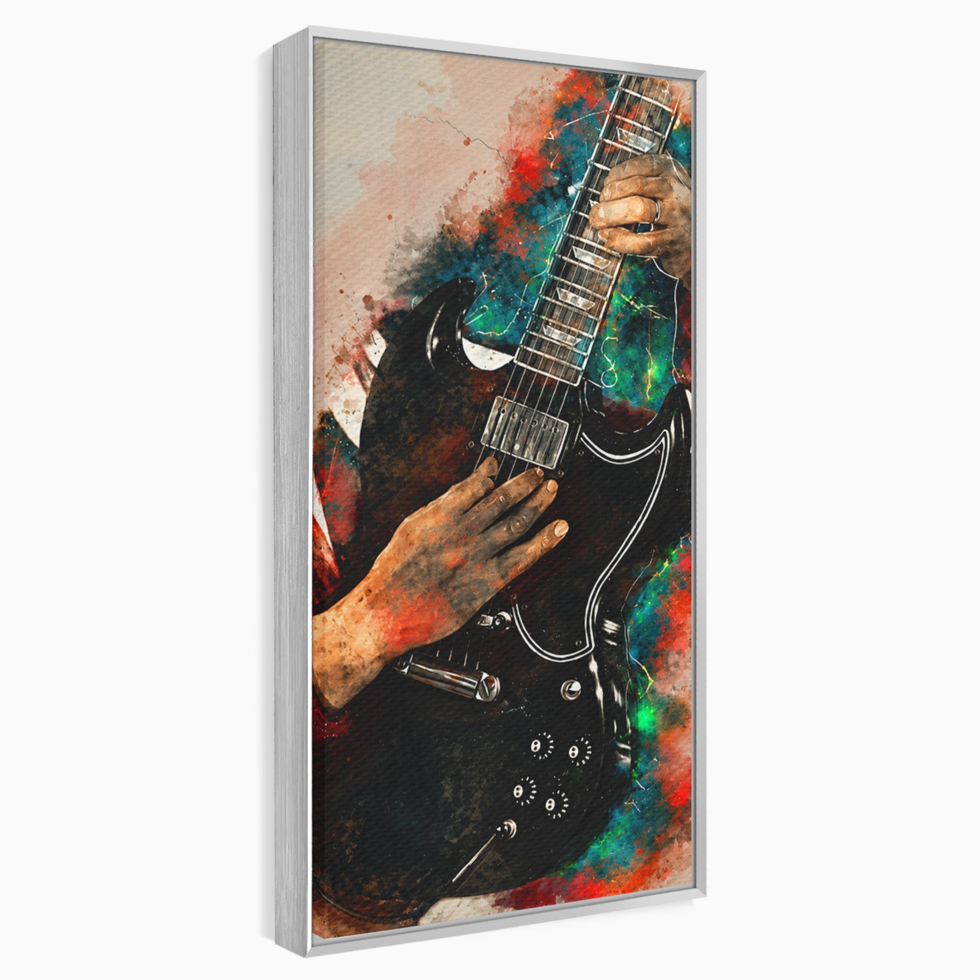 Tablou Canvas Premium LuxCanva® R1010, Chitara Electrica In Actiune, Chitara, Muzica, Arta, Living, Rock, Culori Vibrante