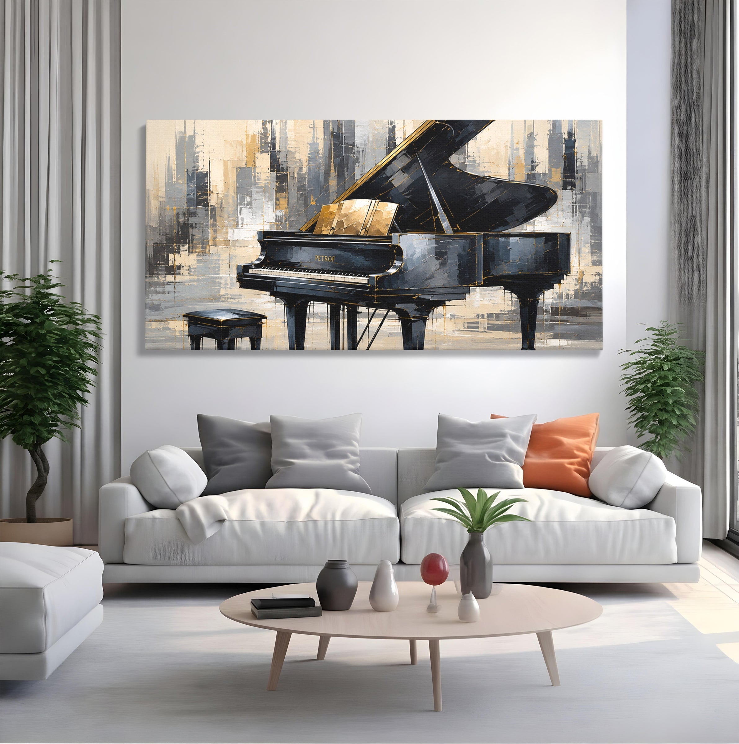 Tablou Canvas Premium LuxCanva® R1011, Pianul Elegant, Pian, Muzica, Abstract, Eleganta, Living, Birou, Culori Vibrante