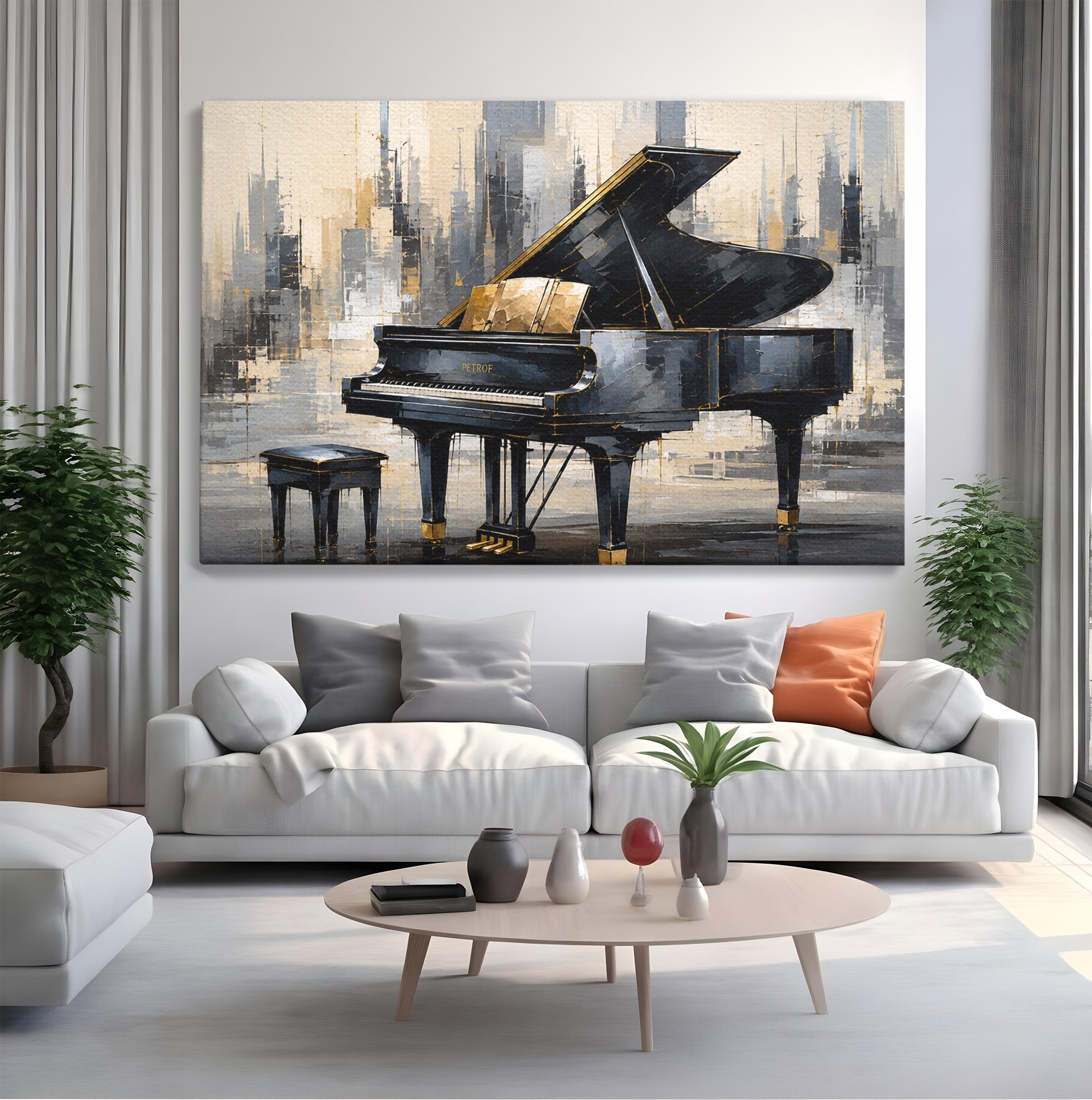 Tablou Canvas Premium LuxCanva® R1011, Pianul Elegant, Pian, Muzica, Abstract, Eleganta, Living, Birou, Culori Vibrante