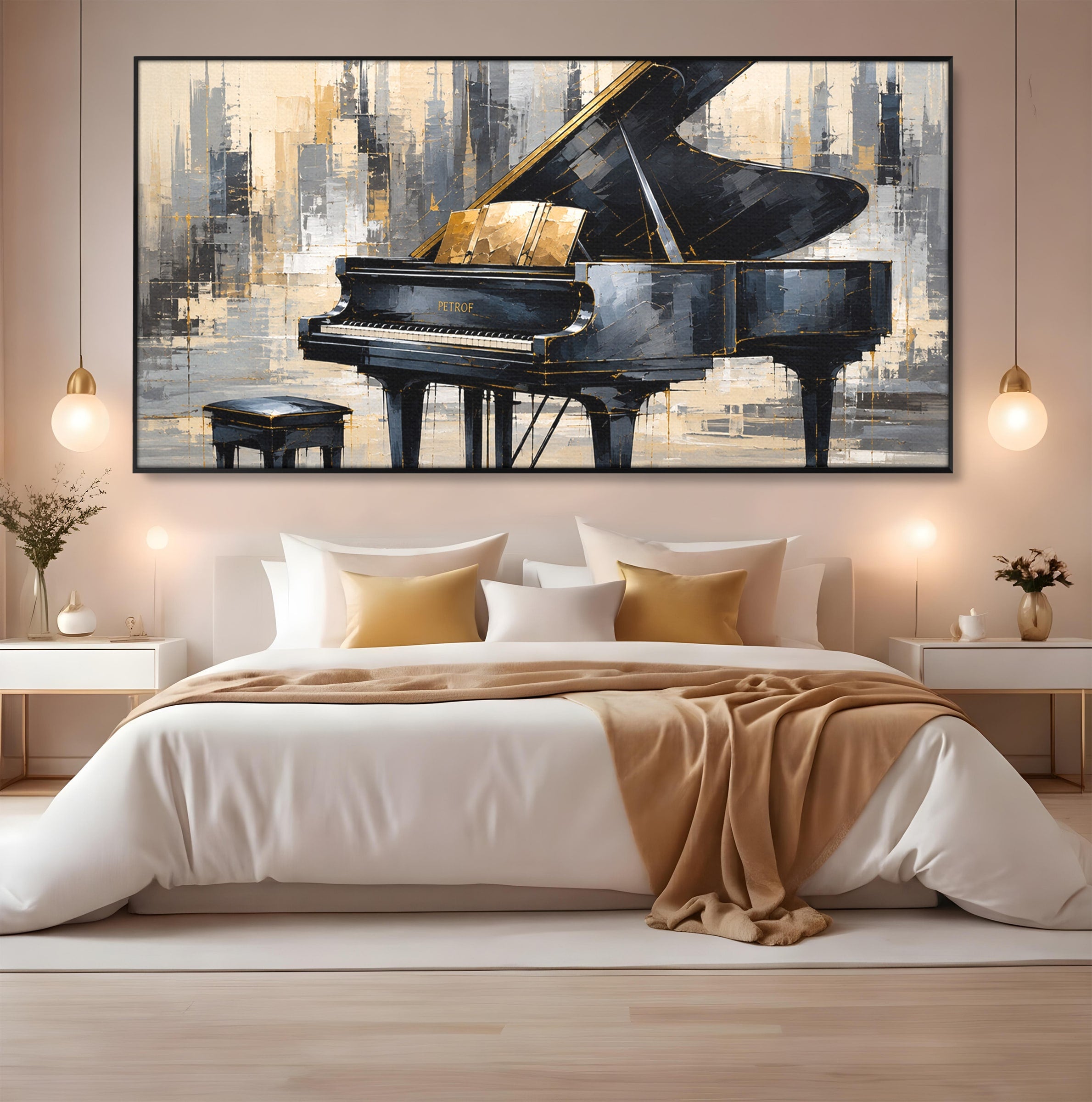Tablou Canvas Premium LuxCanva® R1011, Pianul Elegant, Pian, Muzica, Abstract, Eleganta, Living, Birou, Culori Vibrante