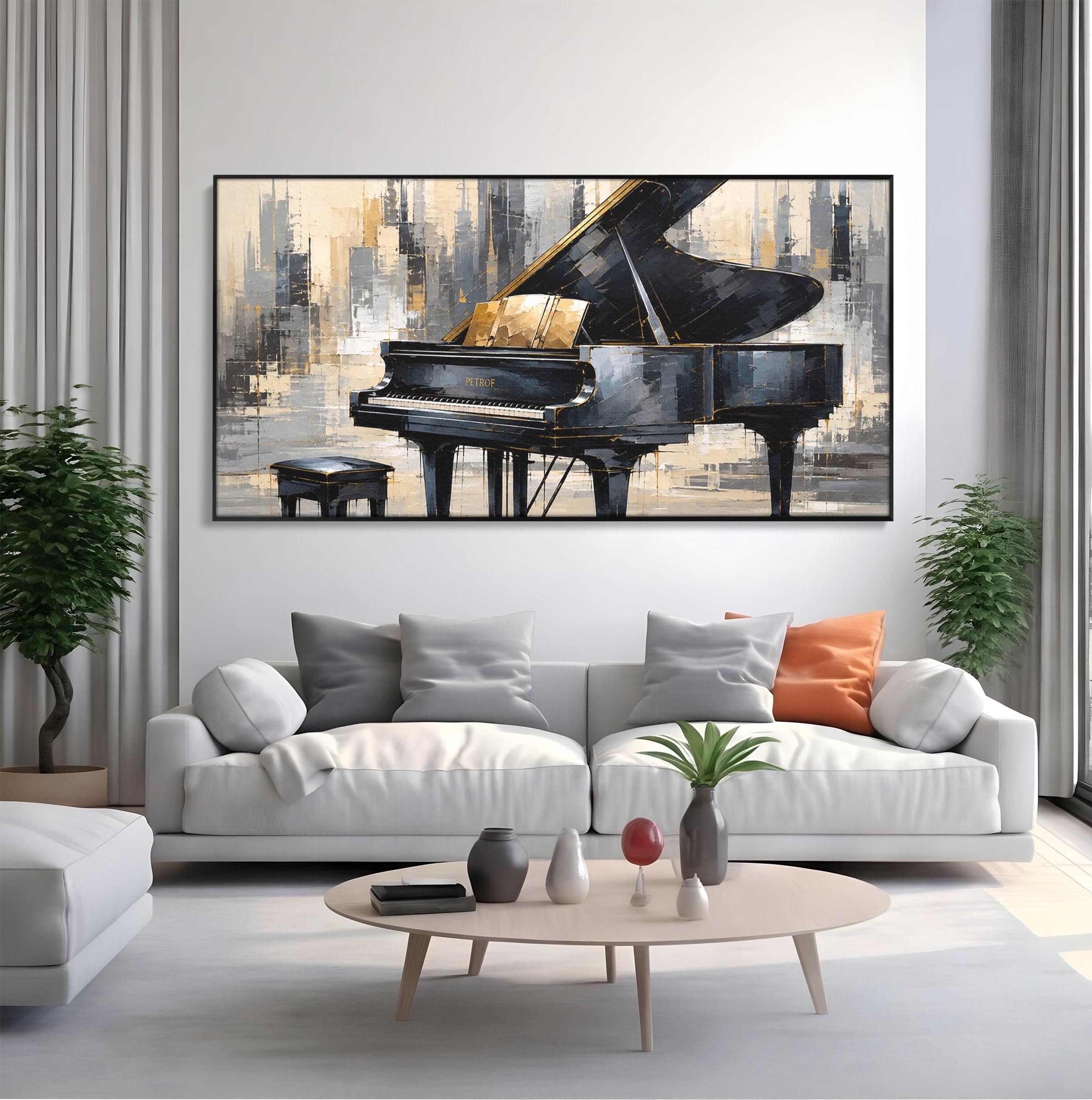 Tablou Canvas Premium LuxCanva® R1011, Pianul Elegant, Pian, Muzica, Abstract, Eleganta, Living, Birou, Culori Vibrante