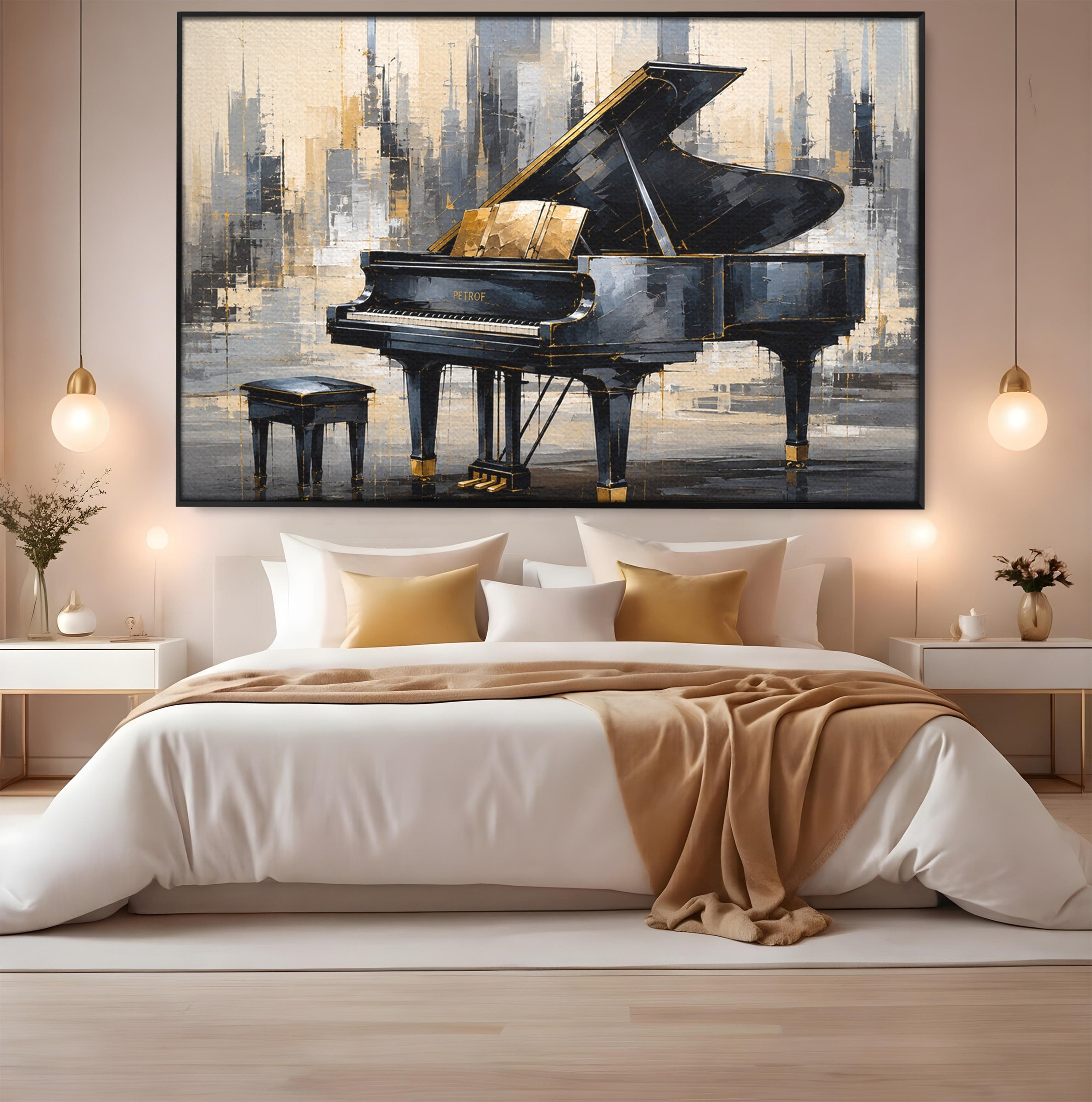 Tablou Canvas Premium LuxCanva® R1011, Pianul Elegant, Pian, Muzica, Abstract, Eleganta, Living, Birou, Culori Vibrante