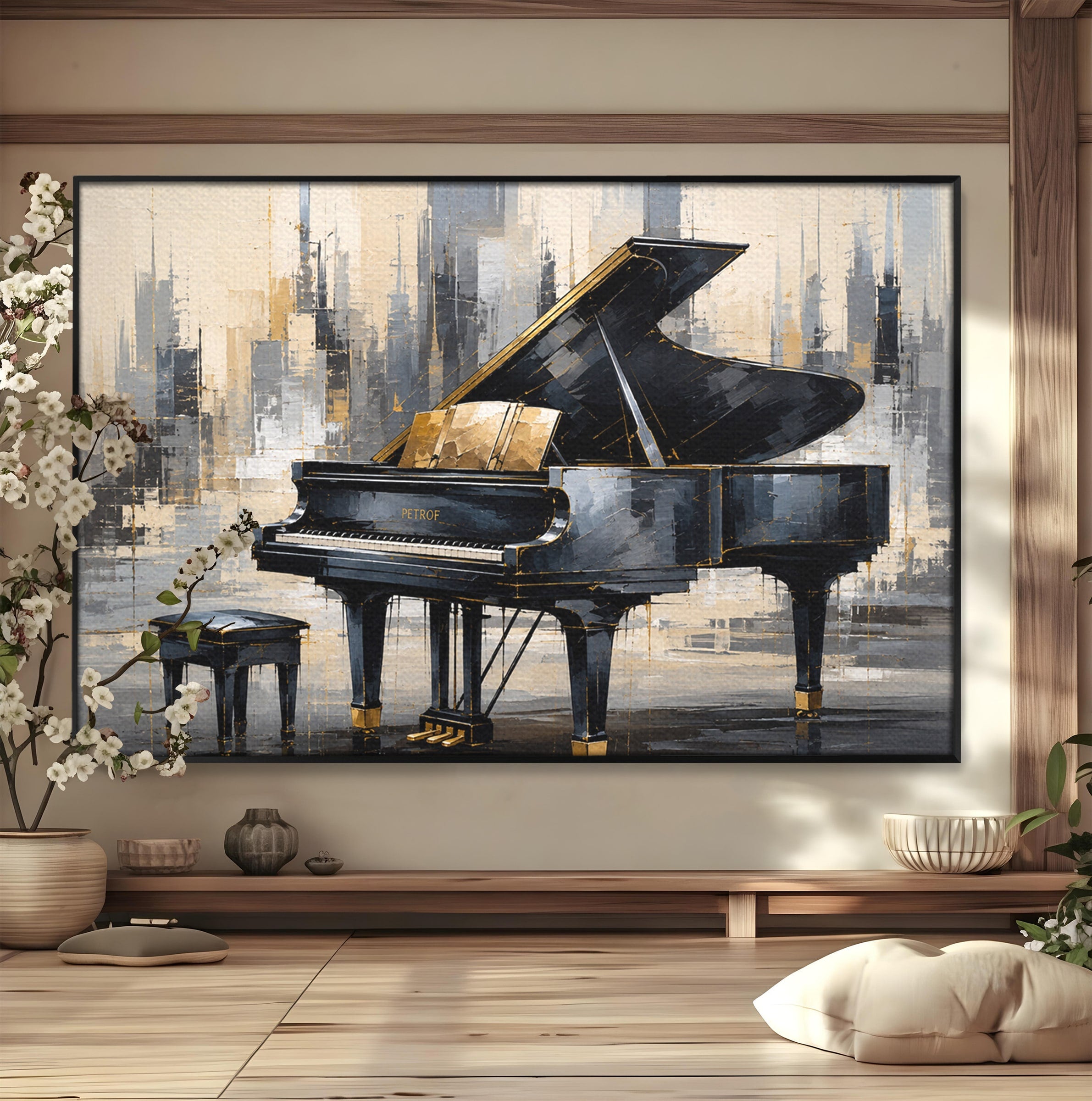Tablou Canvas Premium LuxCanva® R1011, Pianul Elegant, Pian, Muzica, Abstract, Eleganta, Living, Birou, Culori Vibrante