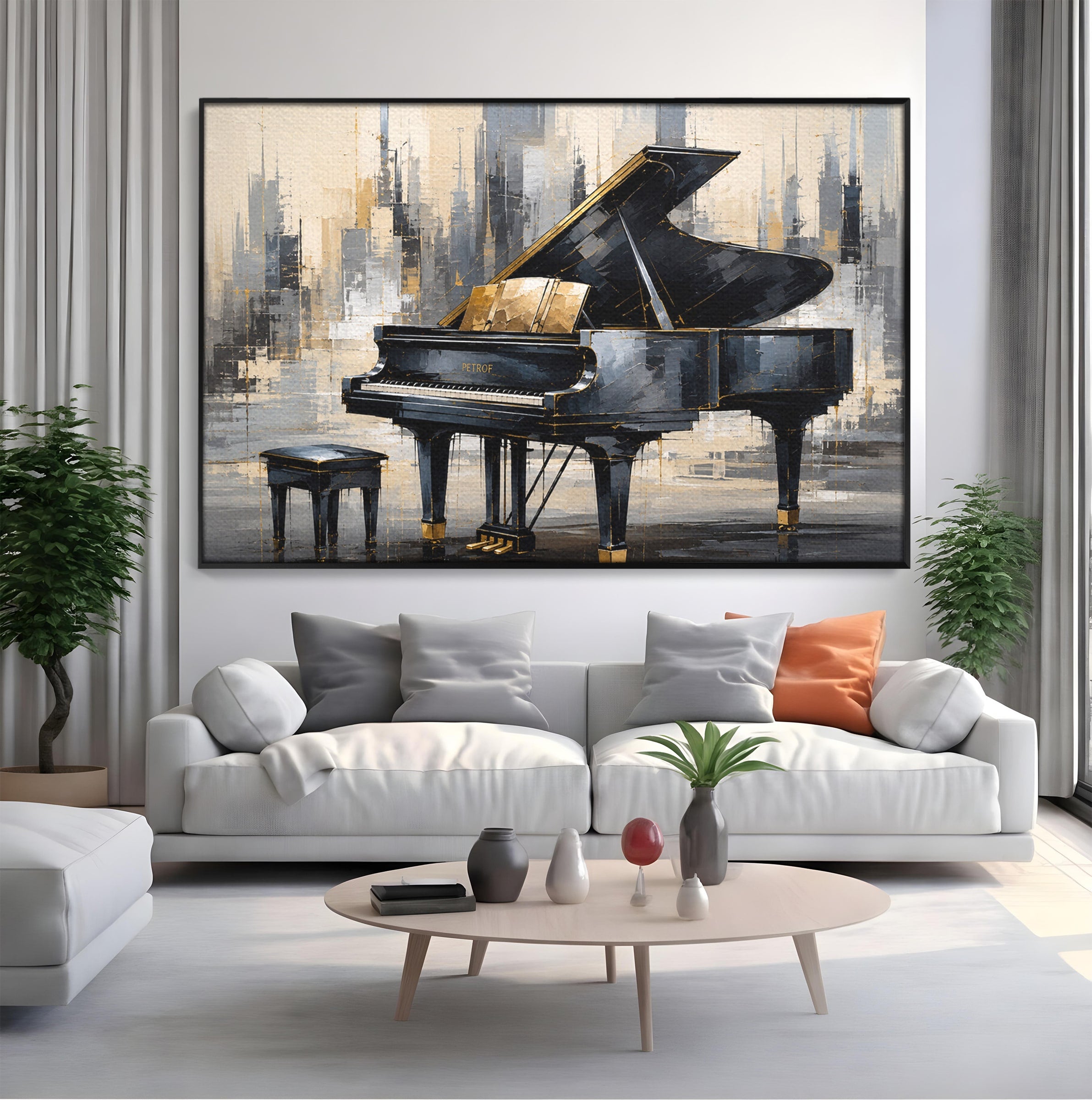 Tablou Canvas Premium LuxCanva® R1011, Pianul Elegant, Pian, Muzica, Abstract, Eleganta, Living, Birou, Culori Vibrante