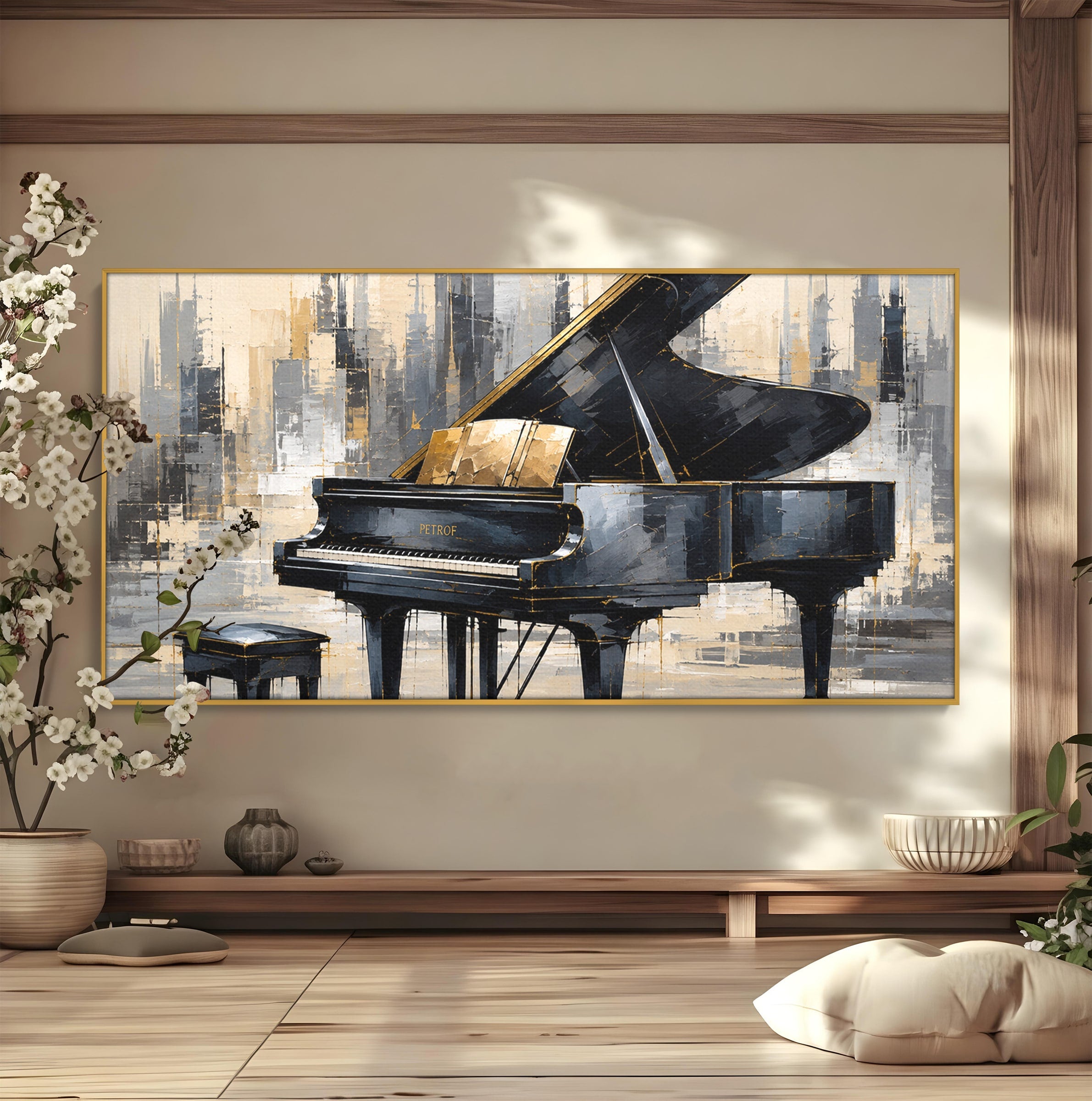 Tablou Canvas Premium LuxCanva® R1011, Pianul Elegant, Pian, Muzica, Abstract, Eleganta, Living, Birou, Culori Vibrante