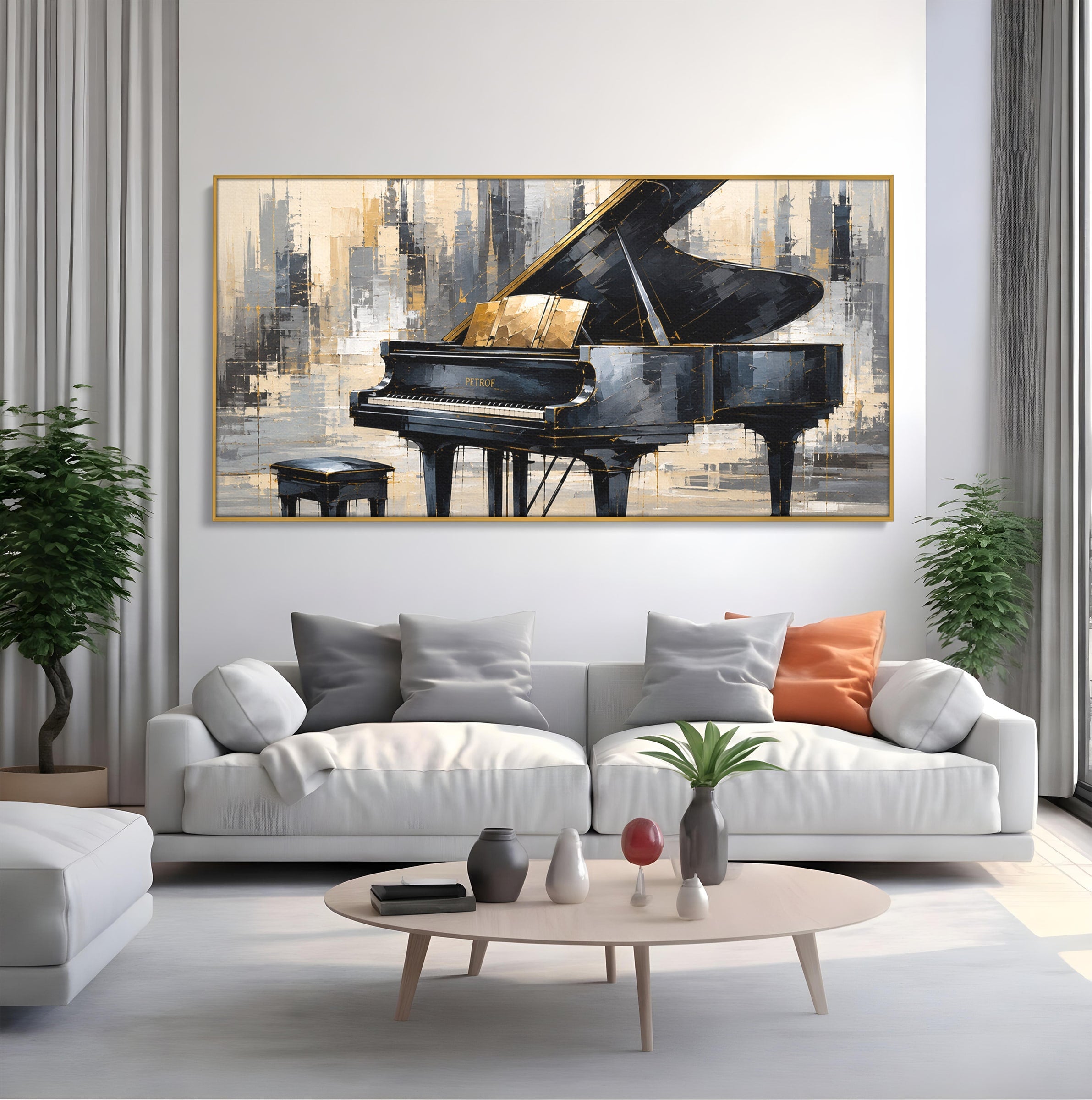 Tablou Canvas Premium LuxCanva® R1011, Pianul Elegant, Pian, Muzica, Abstract, Eleganta, Living, Birou, Culori Vibrante