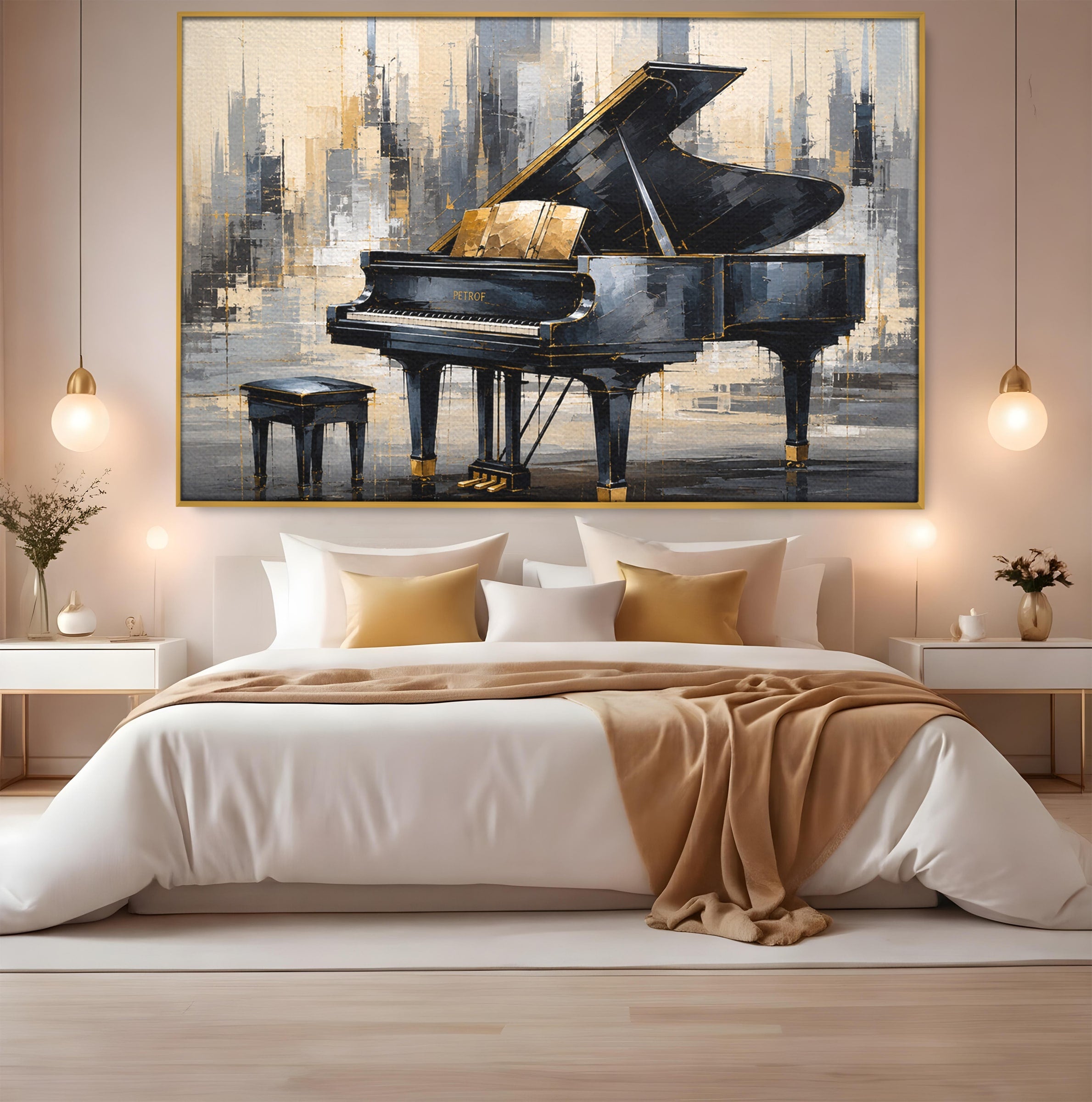 Tablou Canvas Premium LuxCanva® R1011, Pianul Elegant, Pian, Muzica, Abstract, Eleganta, Living, Birou, Culori Vibrante