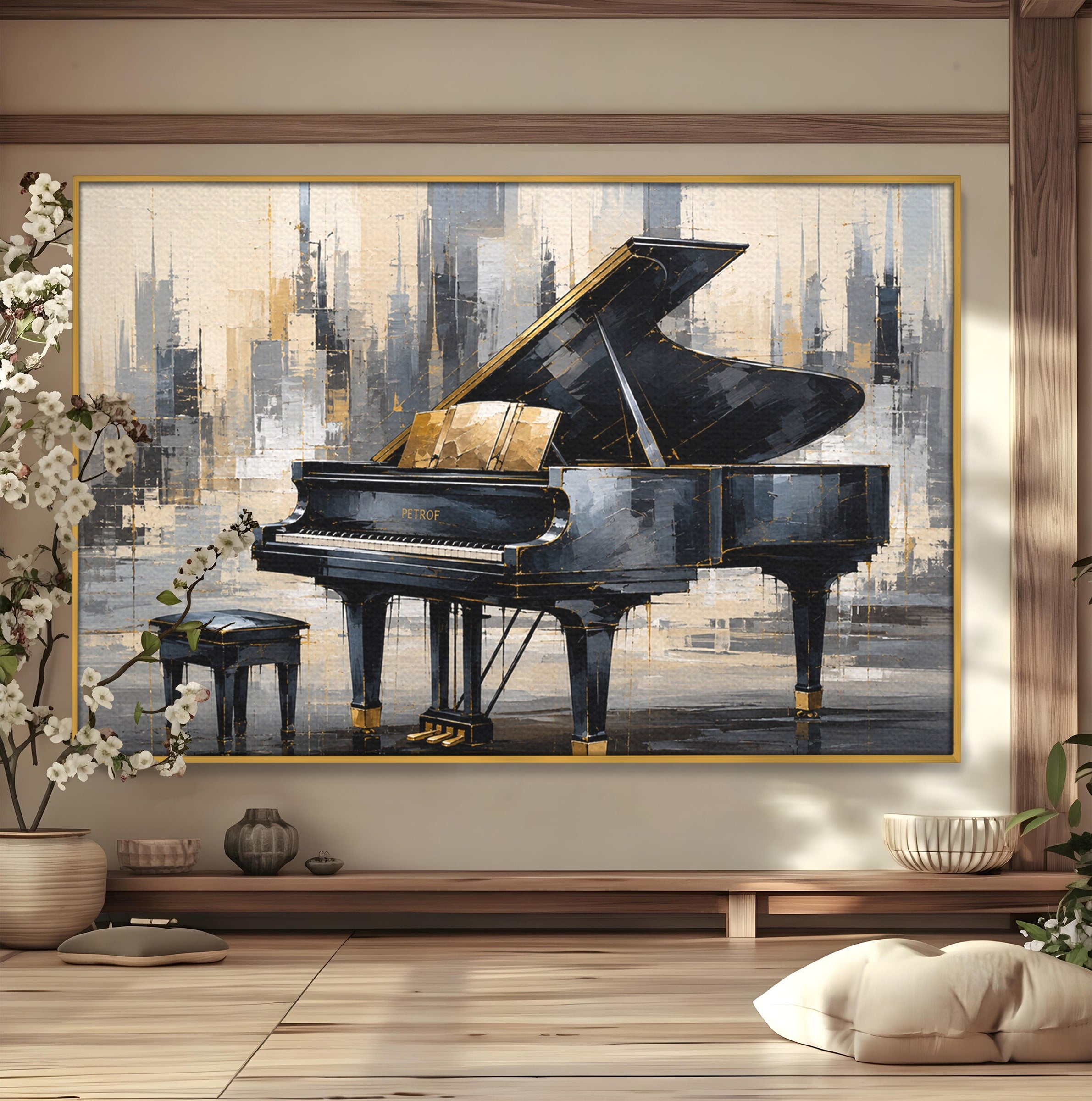 Tablou Canvas Premium LuxCanva® R1011, Pianul Elegant, Pian, Muzica, Abstract, Eleganta, Living, Birou, Culori Vibrante