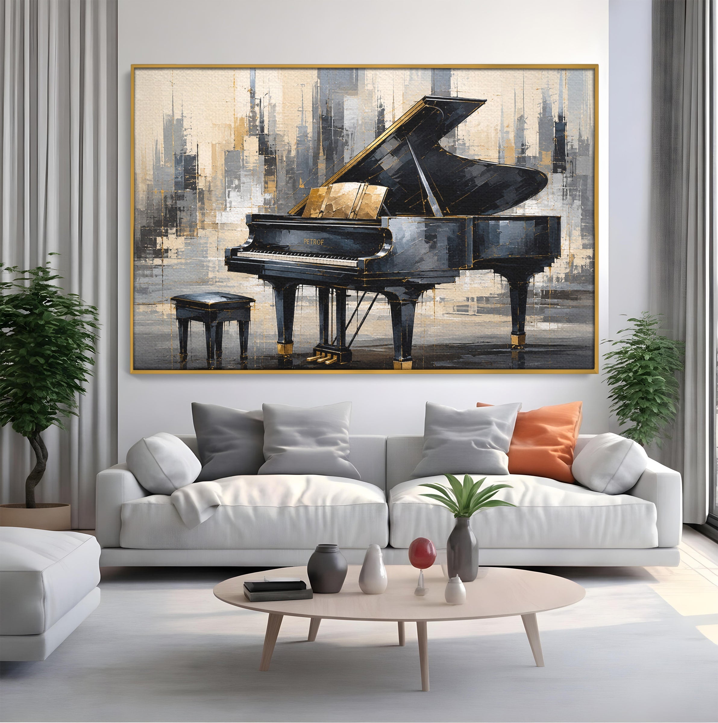 Tablou Canvas Premium LuxCanva® R1011, Pianul Elegant, Pian, Muzica, Abstract, Eleganta, Living, Birou, Culori Vibrante