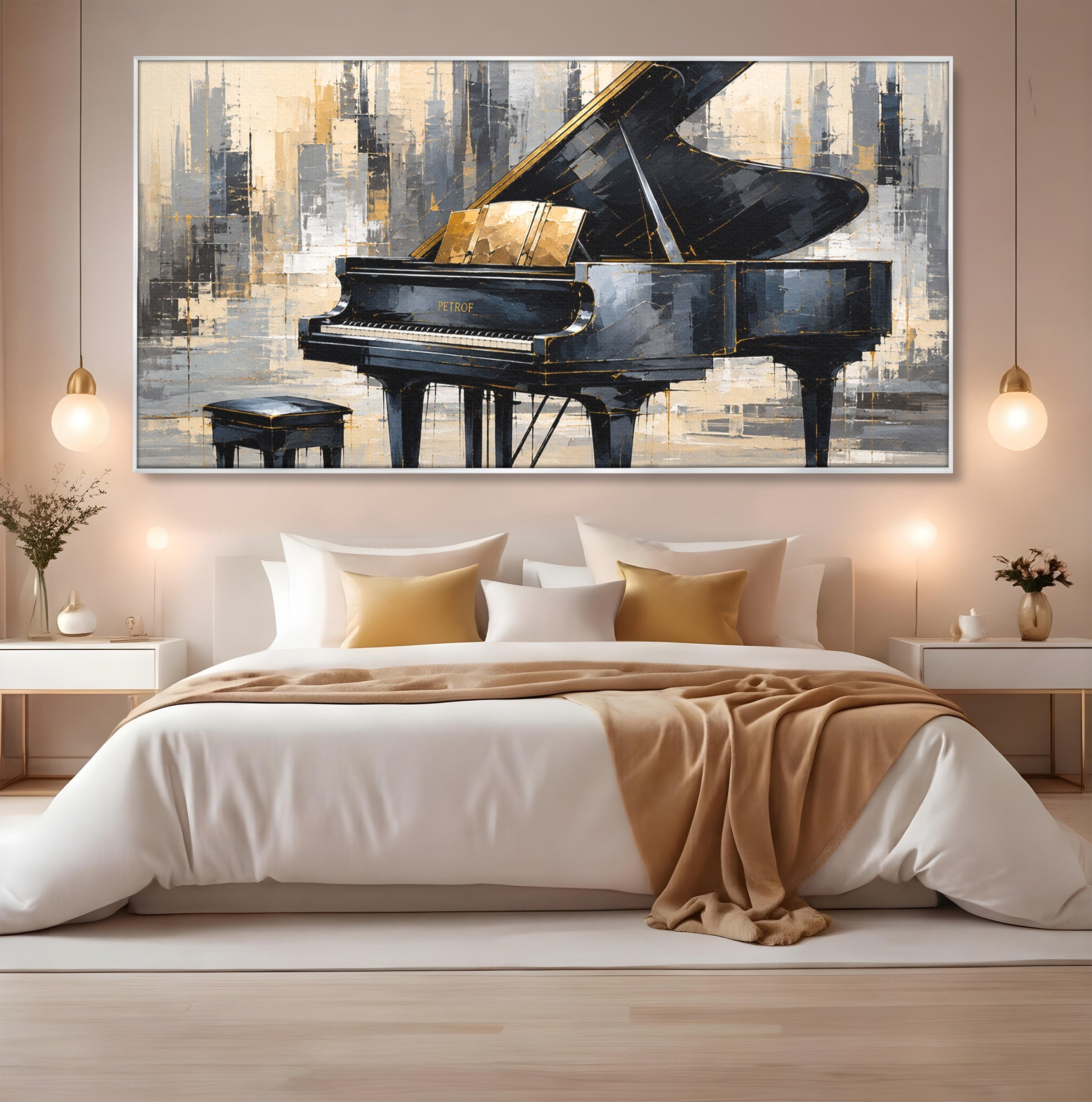 Tablou Canvas Premium LuxCanva® R1011, Pianul Elegant, Pian, Muzica, Abstract, Eleganta, Living, Birou, Culori Vibrante