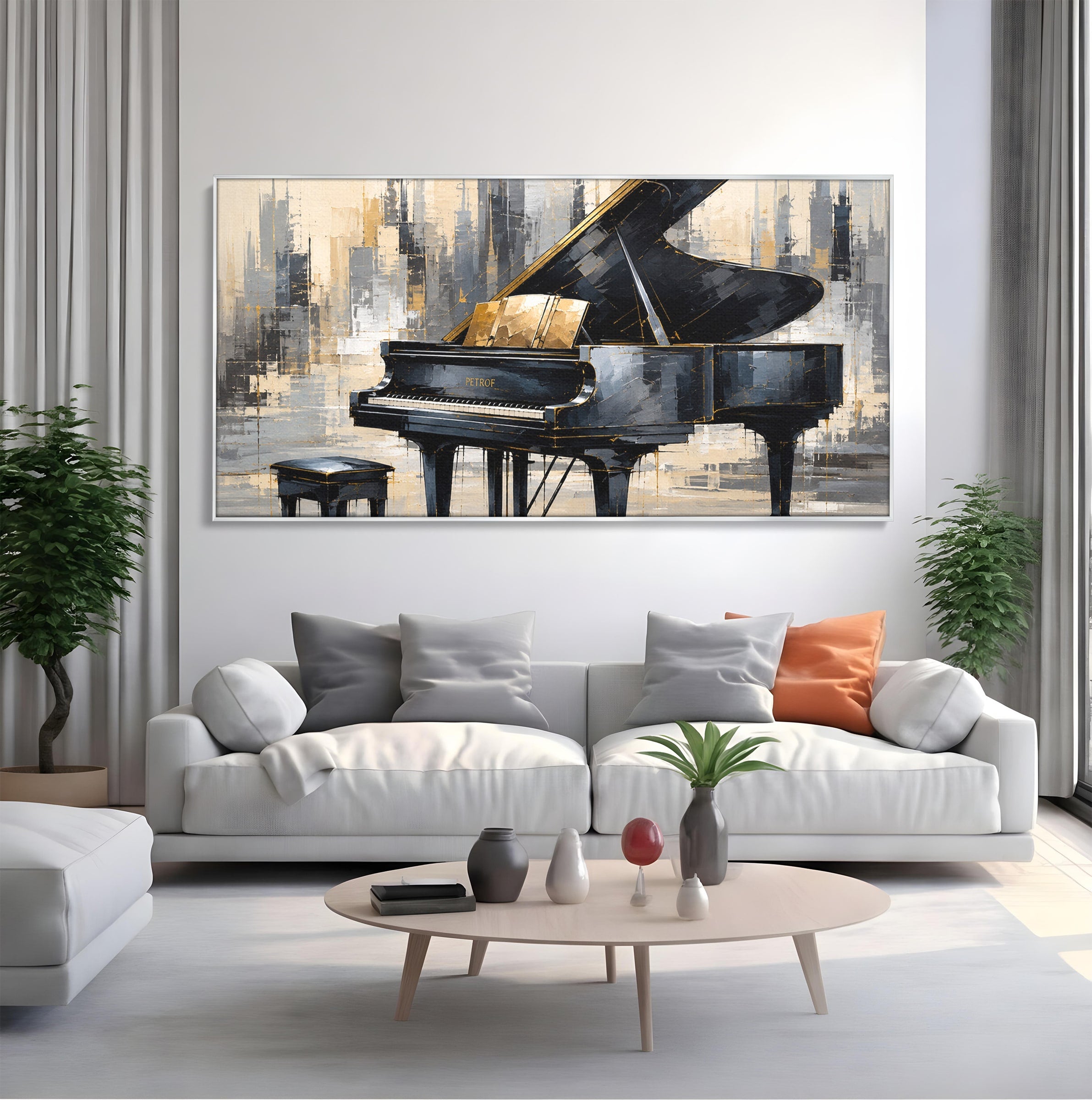 Tablou Canvas Premium LuxCanva® R1011, Pianul Elegant, Pian, Muzica, Abstract, Eleganta, Living, Birou, Culori Vibrante